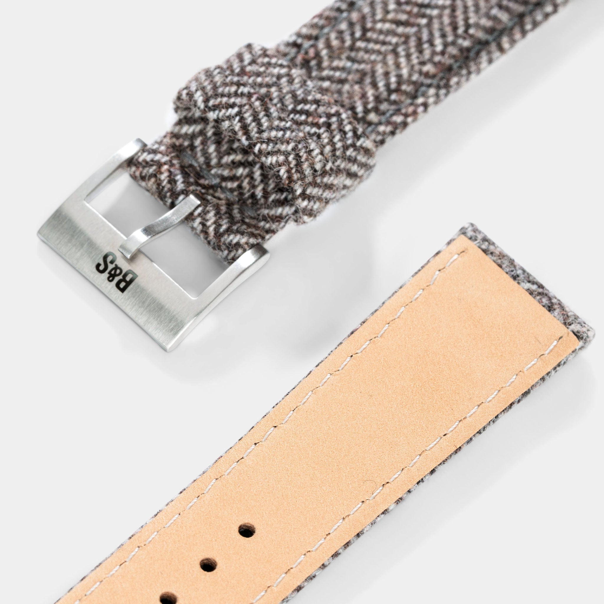 Herringbone Tweed Brown Leather Watch Strap