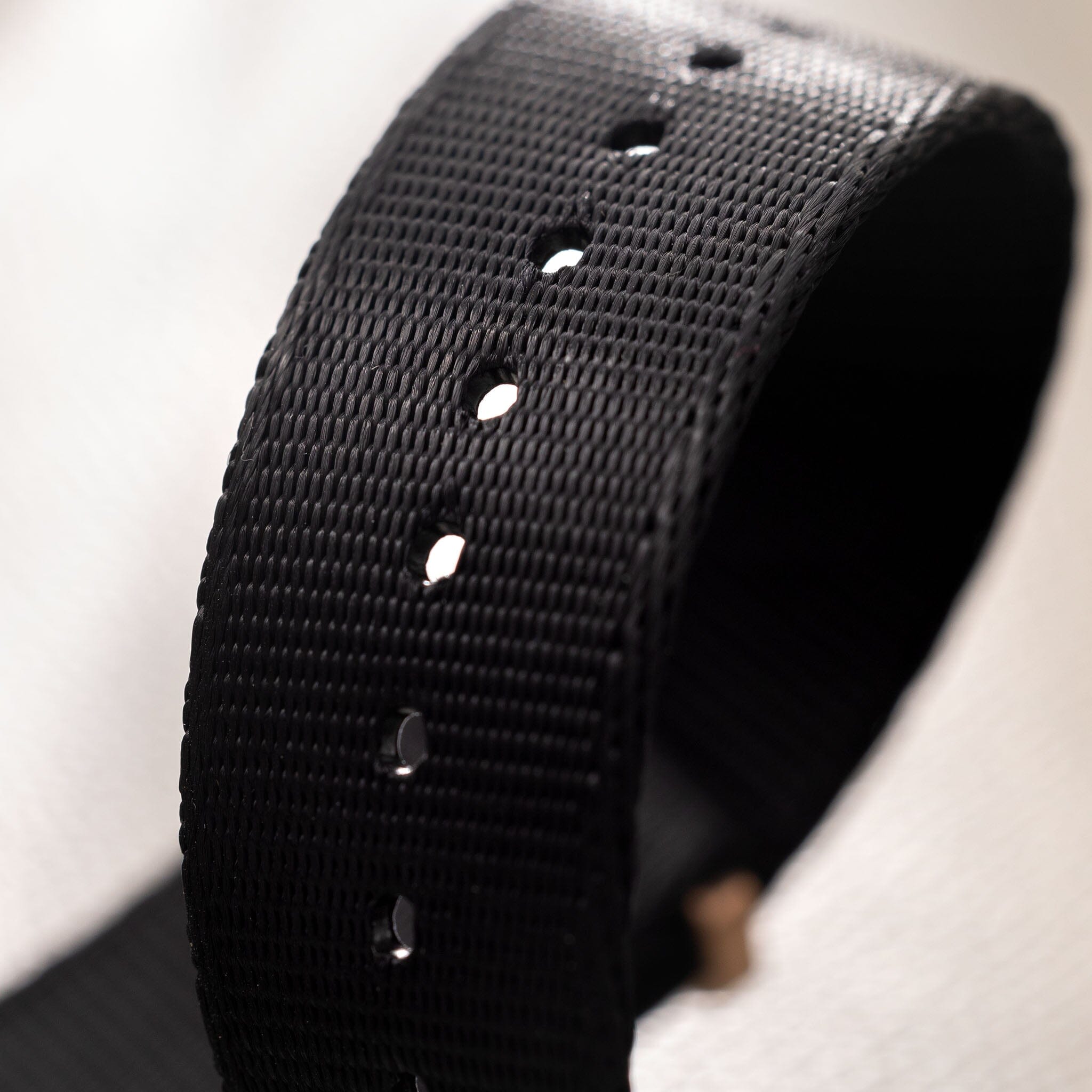 Sample Sale - Deluxe Nylon Single Pass Watch Strap Pure Black - Gold Brushed - 22mm