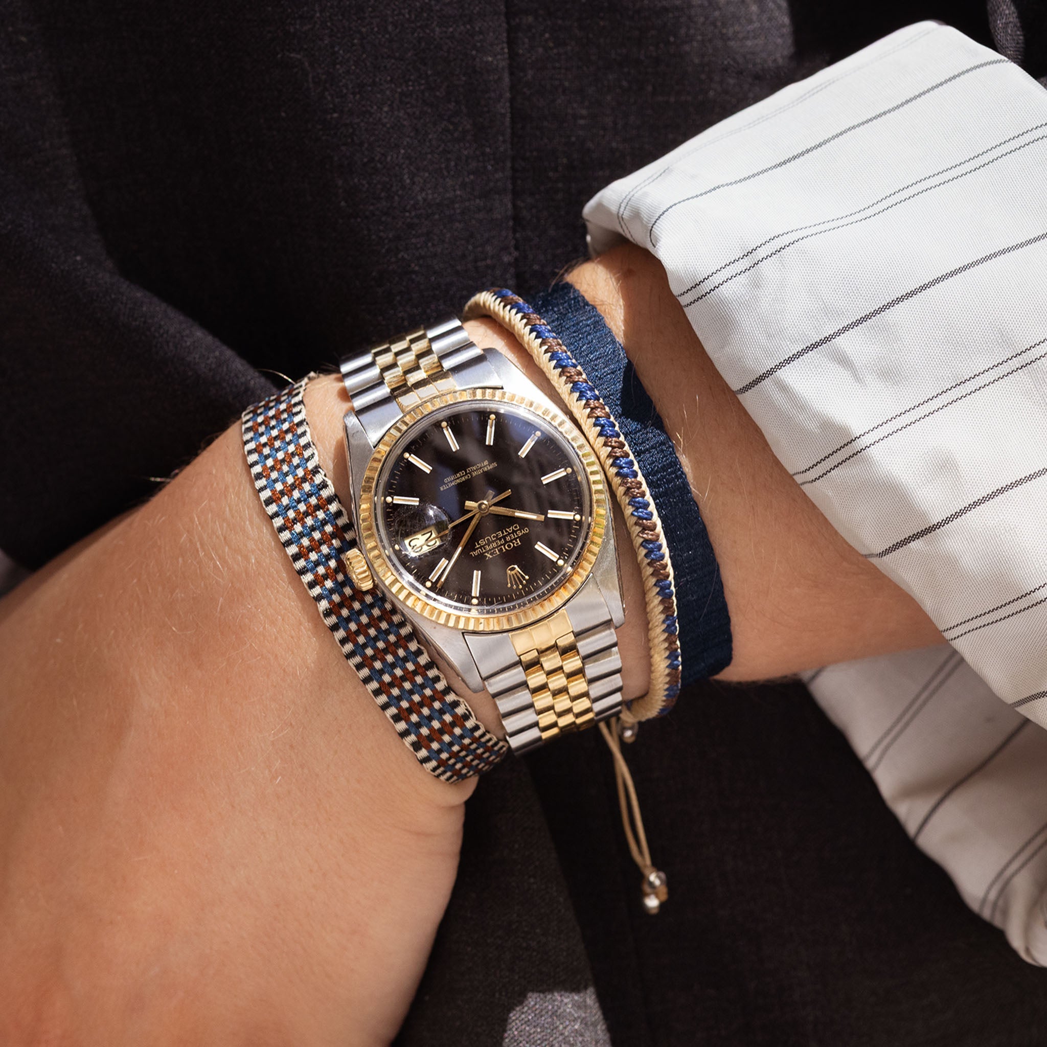 Guanabana Handmade Woven Brown Blue Checkered Bracelet