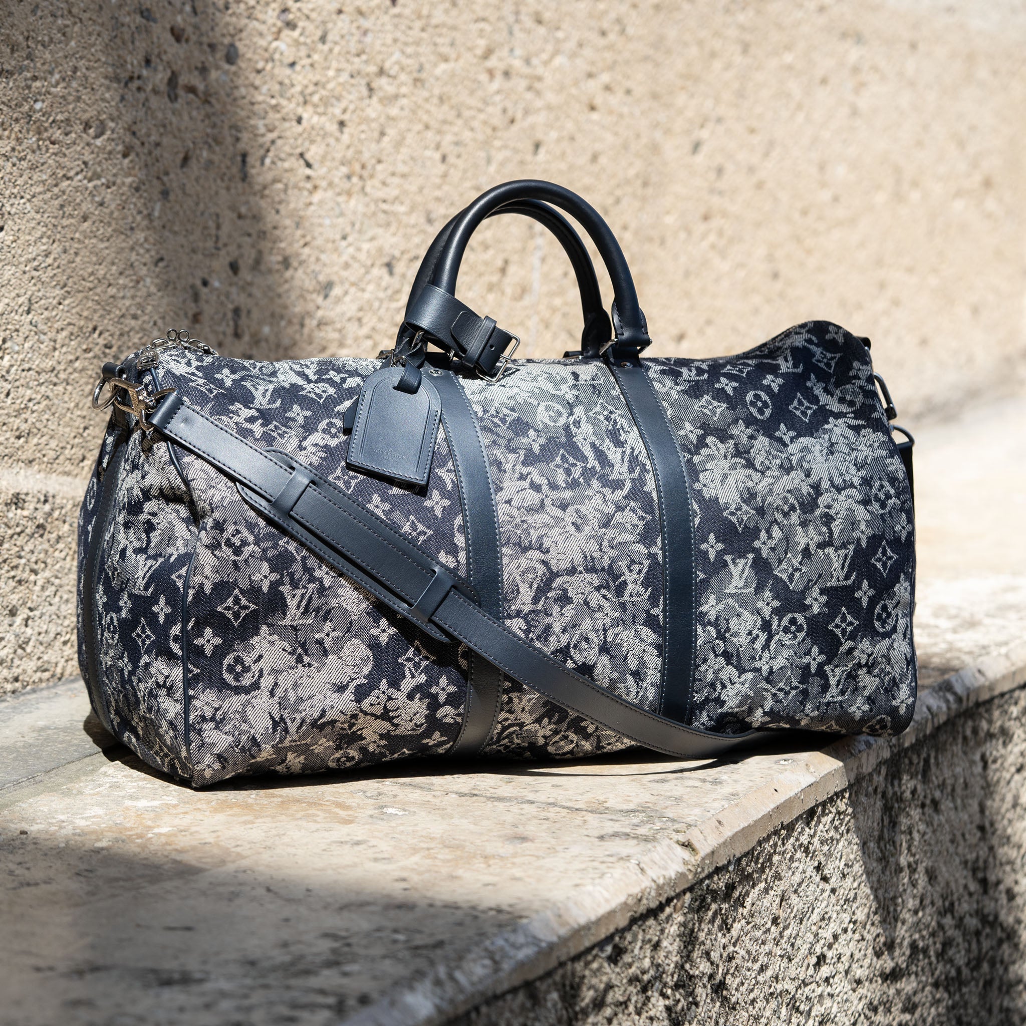 Rare Limited Edition Louis Vuitton Bleu Tapestry Monogram Keepall 50