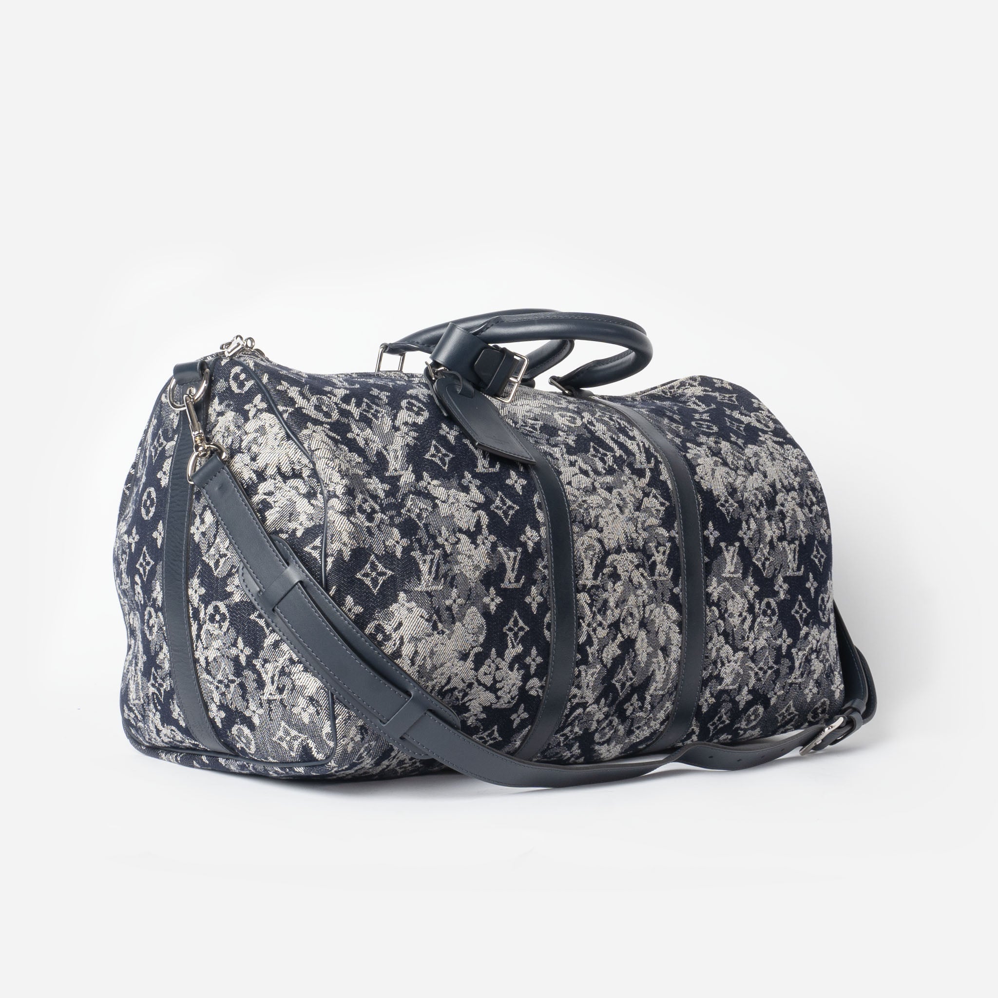 Rare Limited Edition Louis Vuitton Bleu Tapestry Monogram Keepall 50