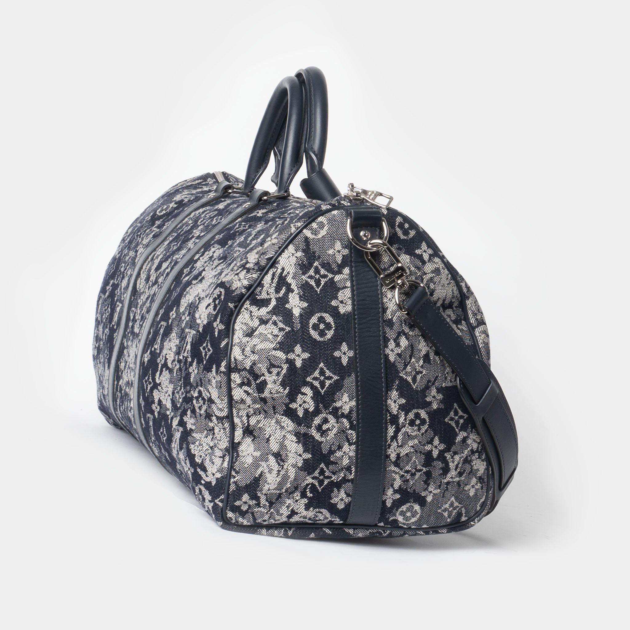 Rare Limited Edition Louis Vuitton Bleu Tapestry Monogram Keepall 50