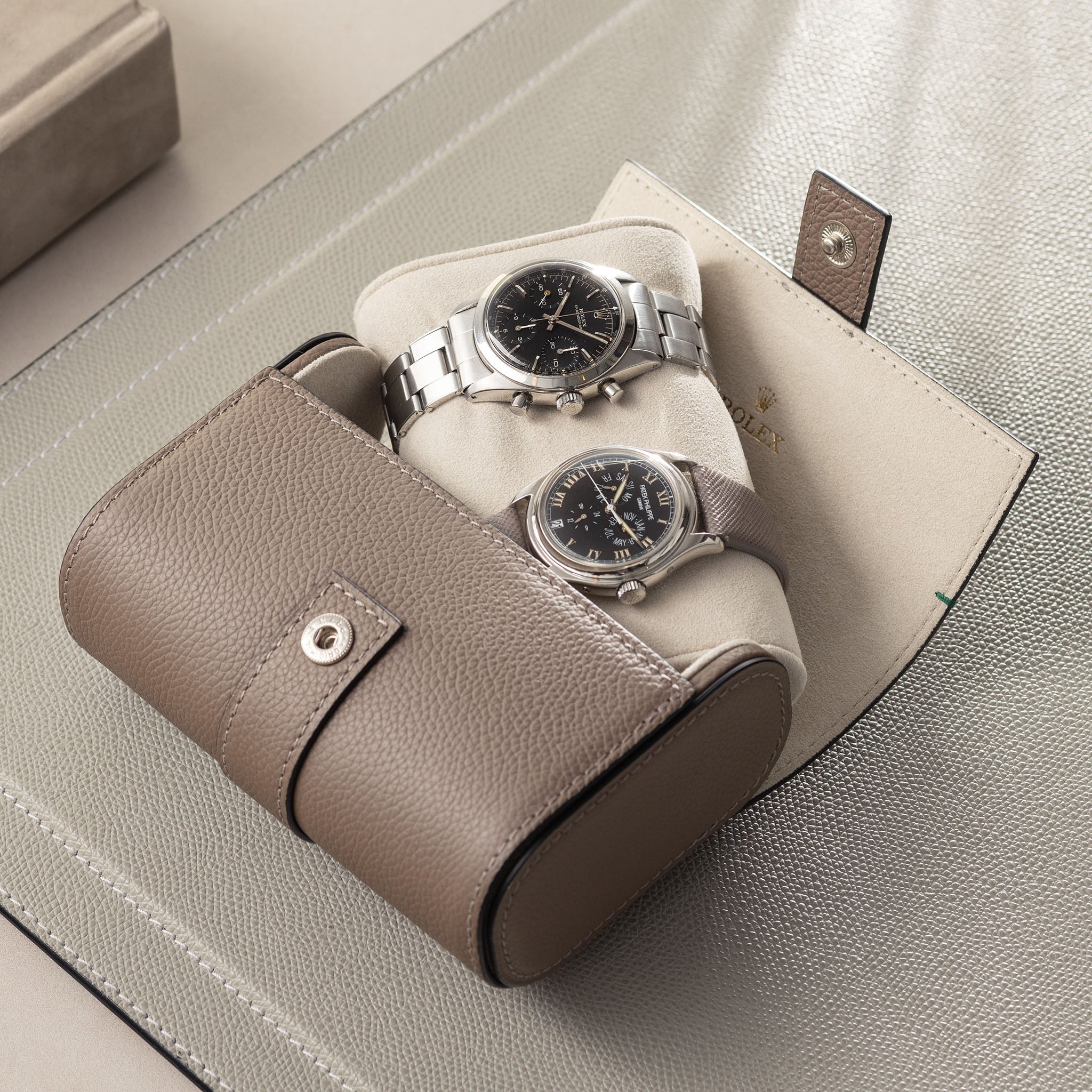 Rolex Leather Watch Roll Taupe Color