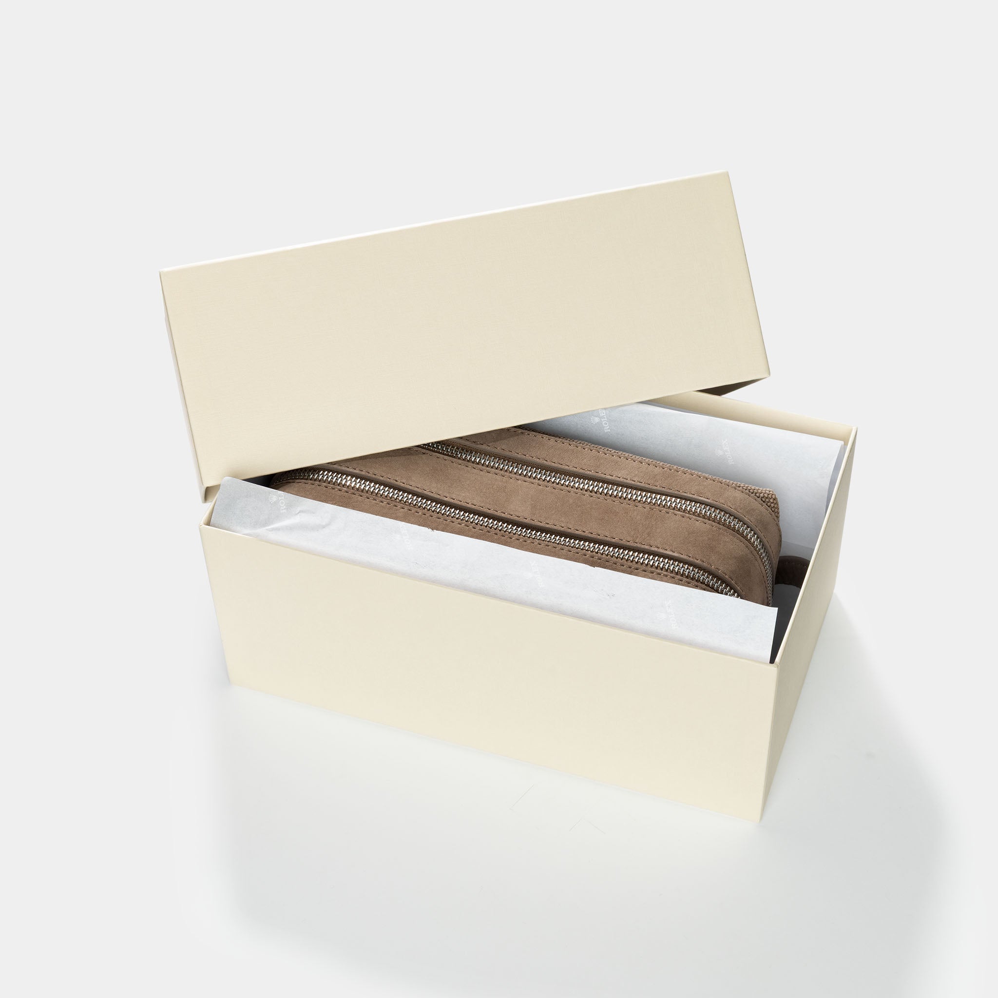 Rolex Toiletry Bag Taupe Coloured in Canvas and Suede