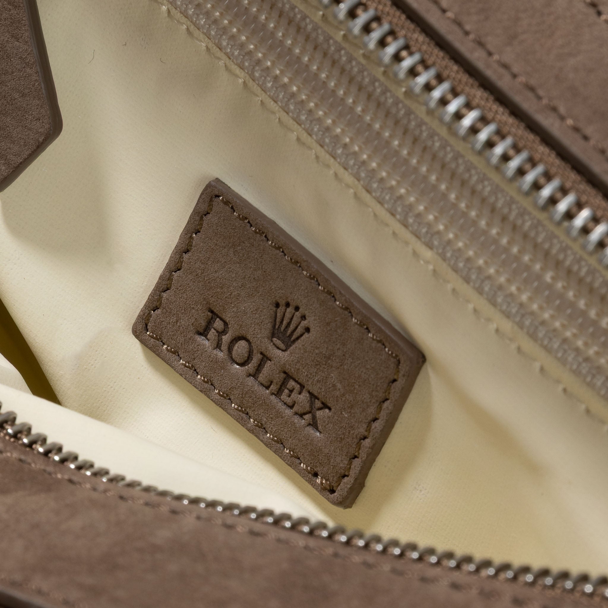 Rolex Toiletry Bag Taupe Coloured in Canvas and Suede