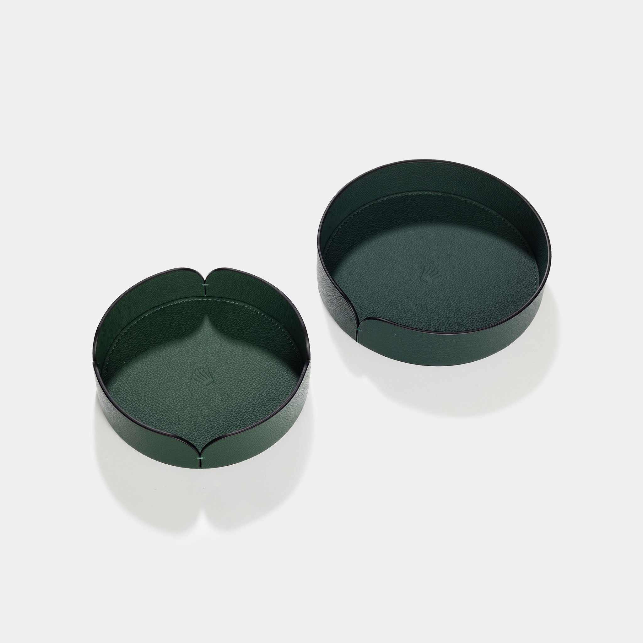 Rolex Set of Two Green Leather Organisers Trays