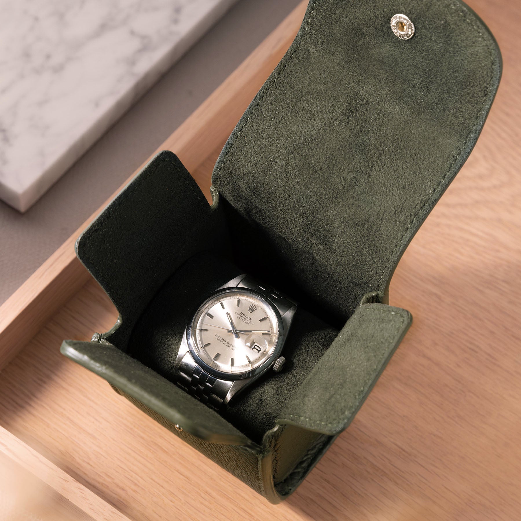 Olive Green Single Leather Watch Cube