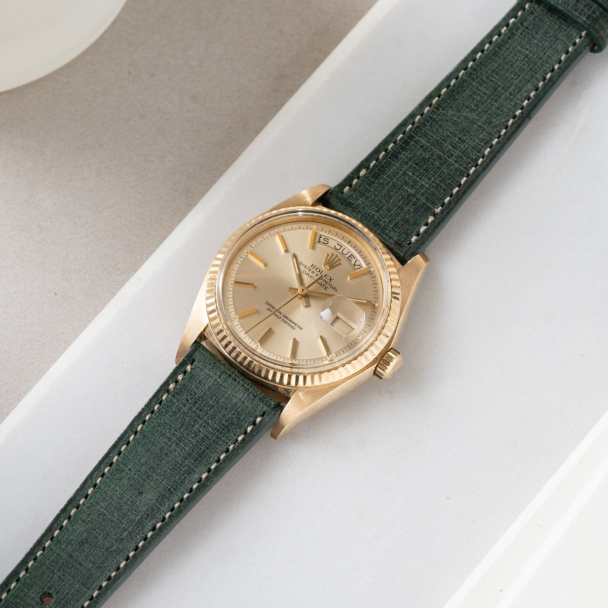 Strap for Rolex Day Date - Linen Leather Elegant Green