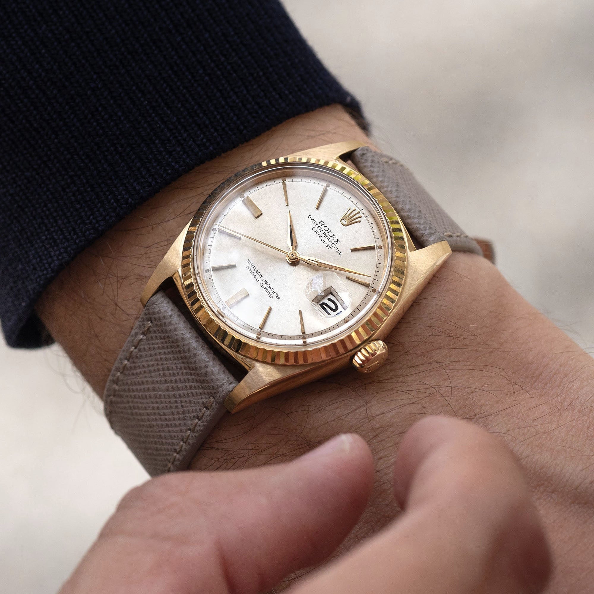 Saffiano Taupe Leather Watch Strap