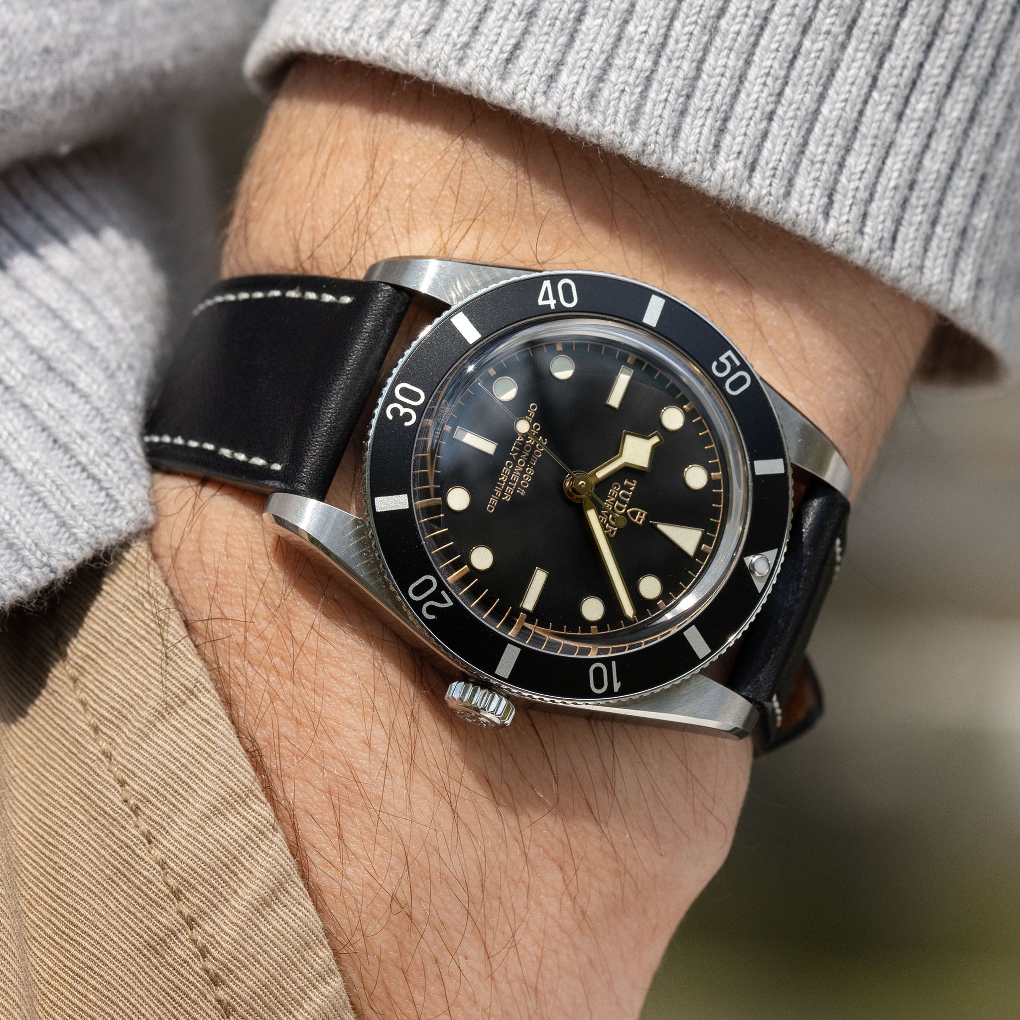 Strap for Tudor Black Bay 54 Chevalin Black Leather Watch Strap