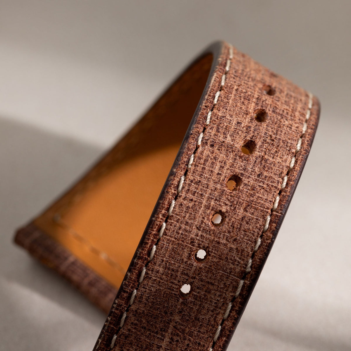 Linen Leather Watch Strap - Deep Brown