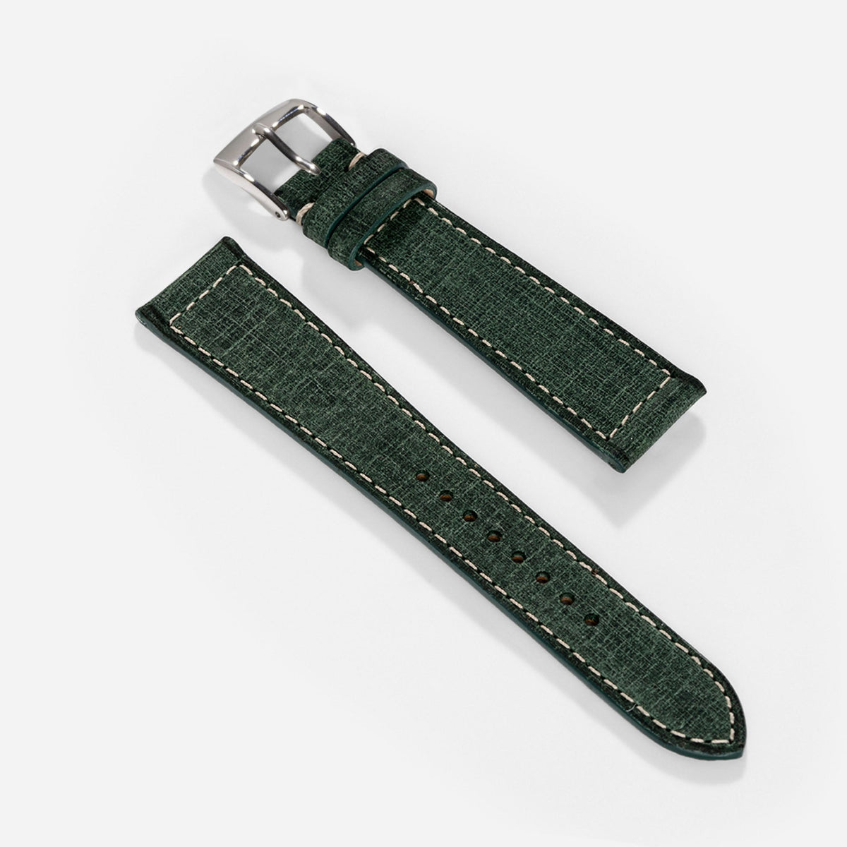Linen Boxed Leather Watch Strap - Elegant Green by Balder