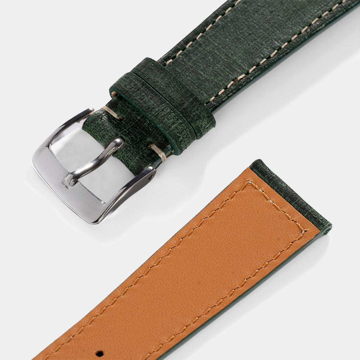 Strap for Rolex Explorer 2 - Linen Boxed Leather Elegant Green (20mm)