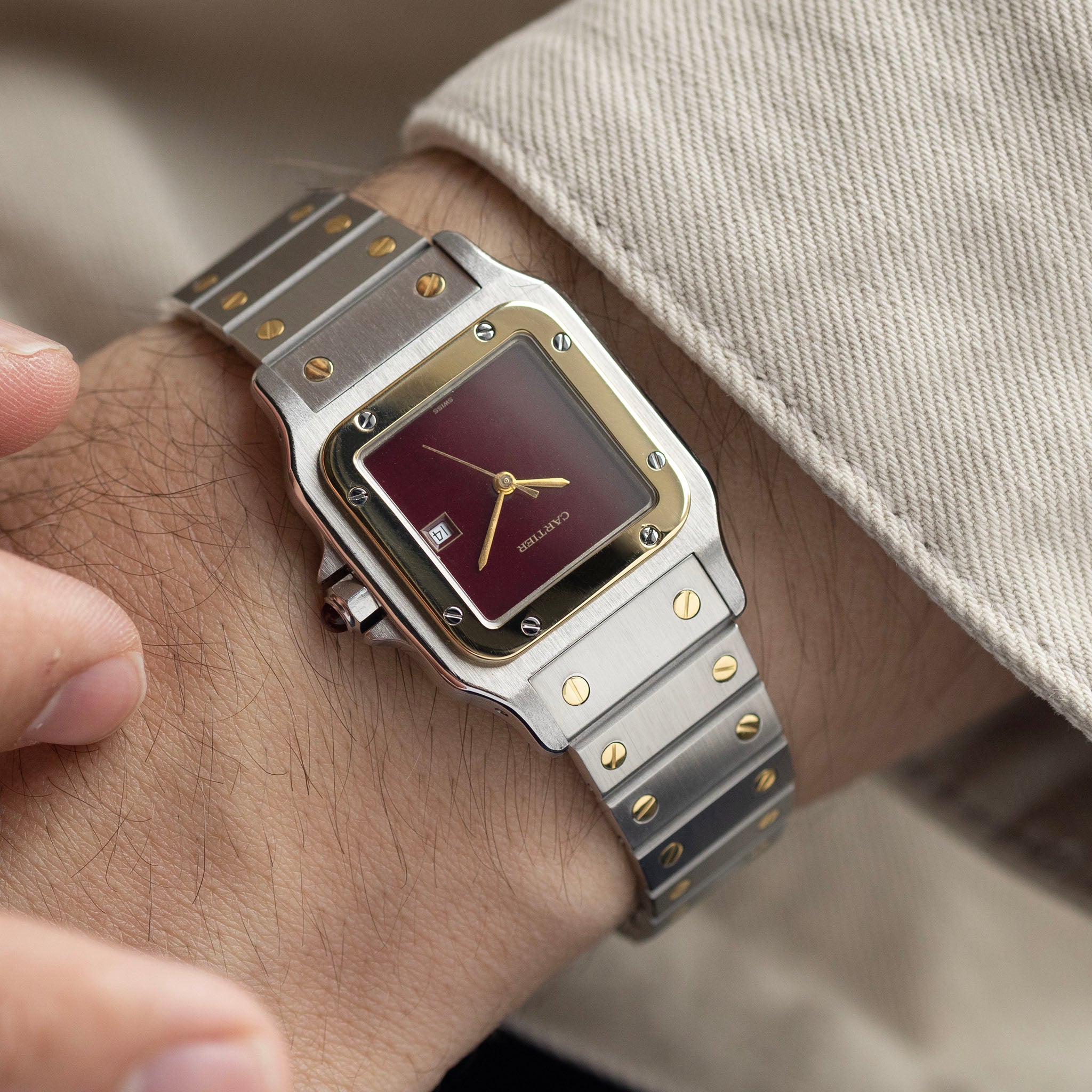 Cartier Santos 2961 Steel and Gold with Burgundy Dial