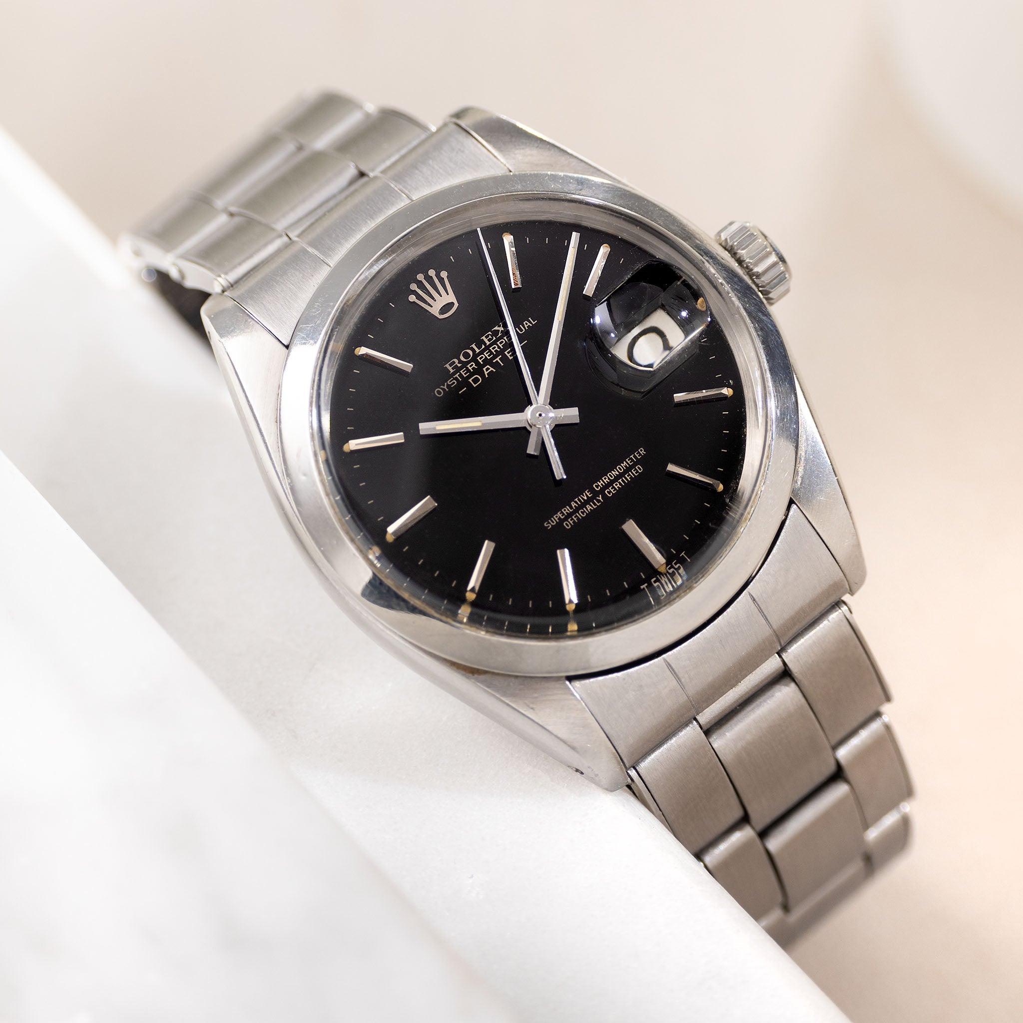 Rolex Oyster Perpetual Date Black Dial Silver Print 