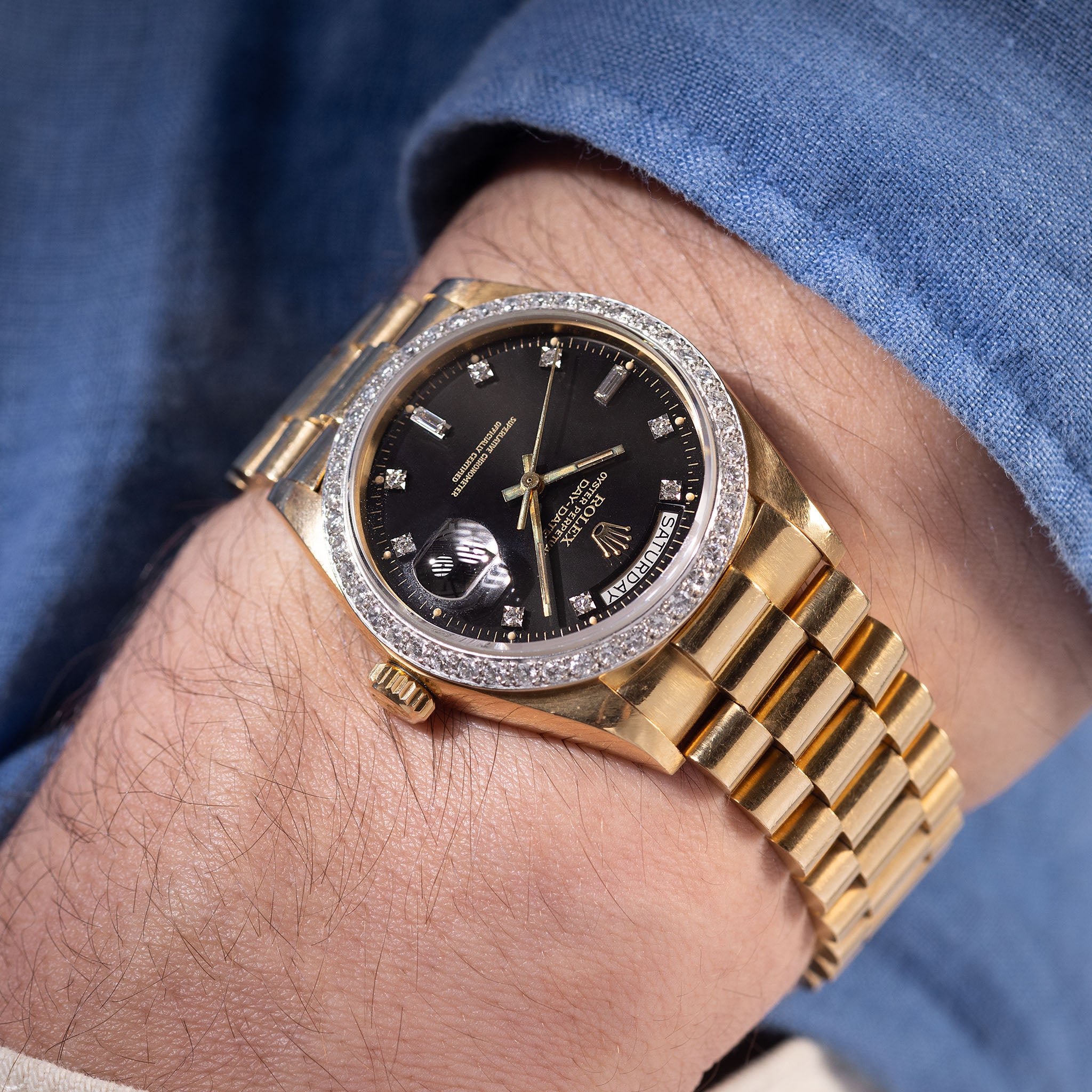 Rolex Day-Date 18048 Black Dial Diamond Bezel