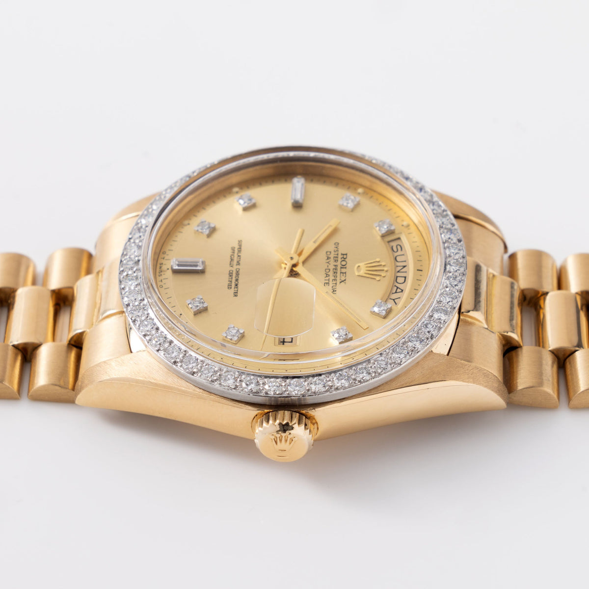 Rolex Day-Date Yellow Gold Champagne Diamond Dial Ref 1804