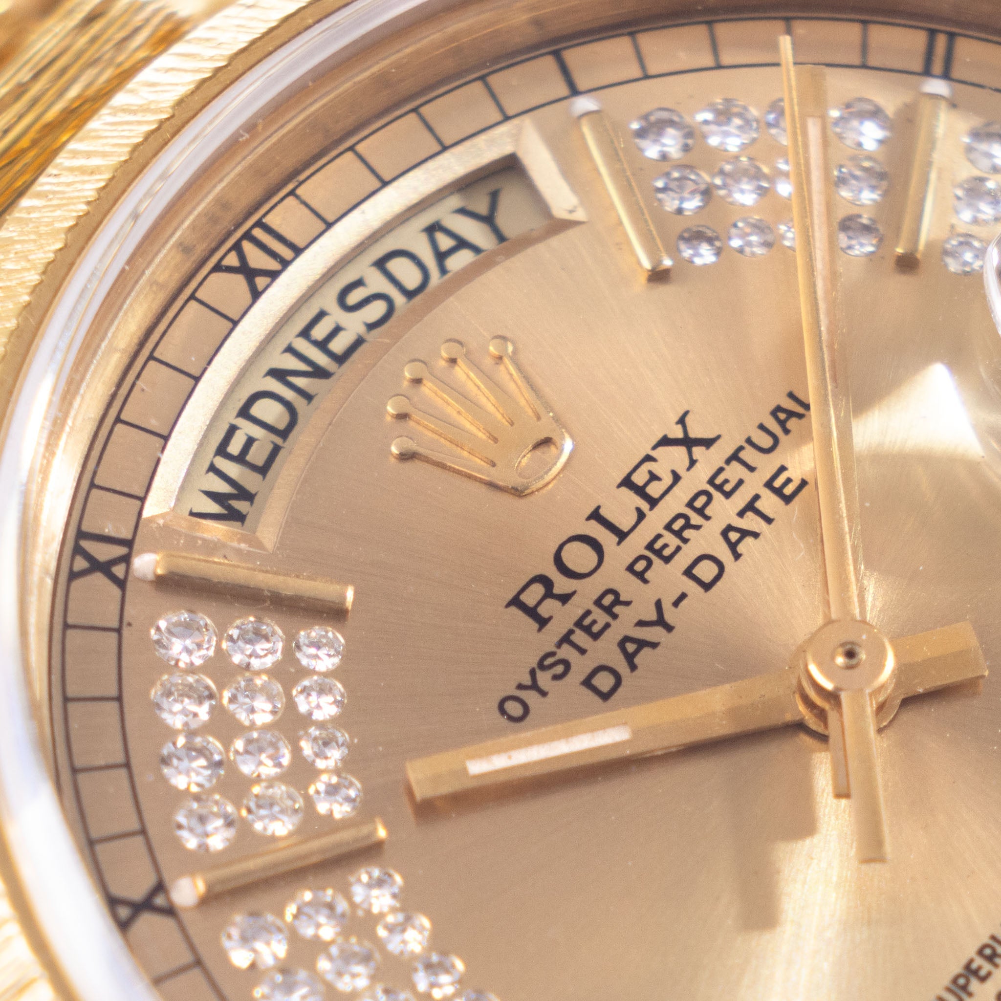 Rolex Day-Date Ref. 18078 Champagne String Diamond Dial with Bark Finish in 18k Yellow Gold