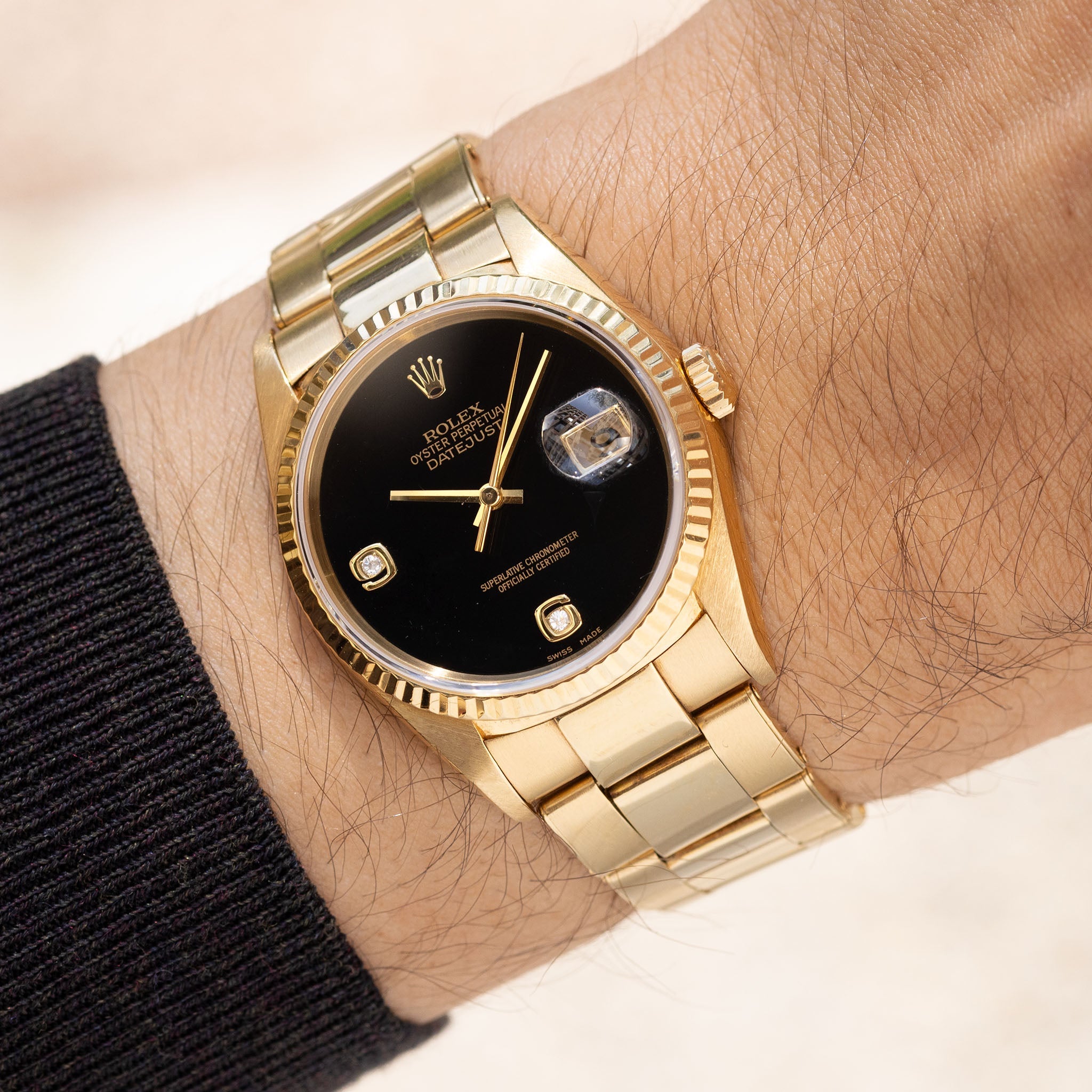 Rolex Datejust 16238 "Onyx 6-9 Diamond Dial" with Original Warranty Paper in 18k Yellow Gold