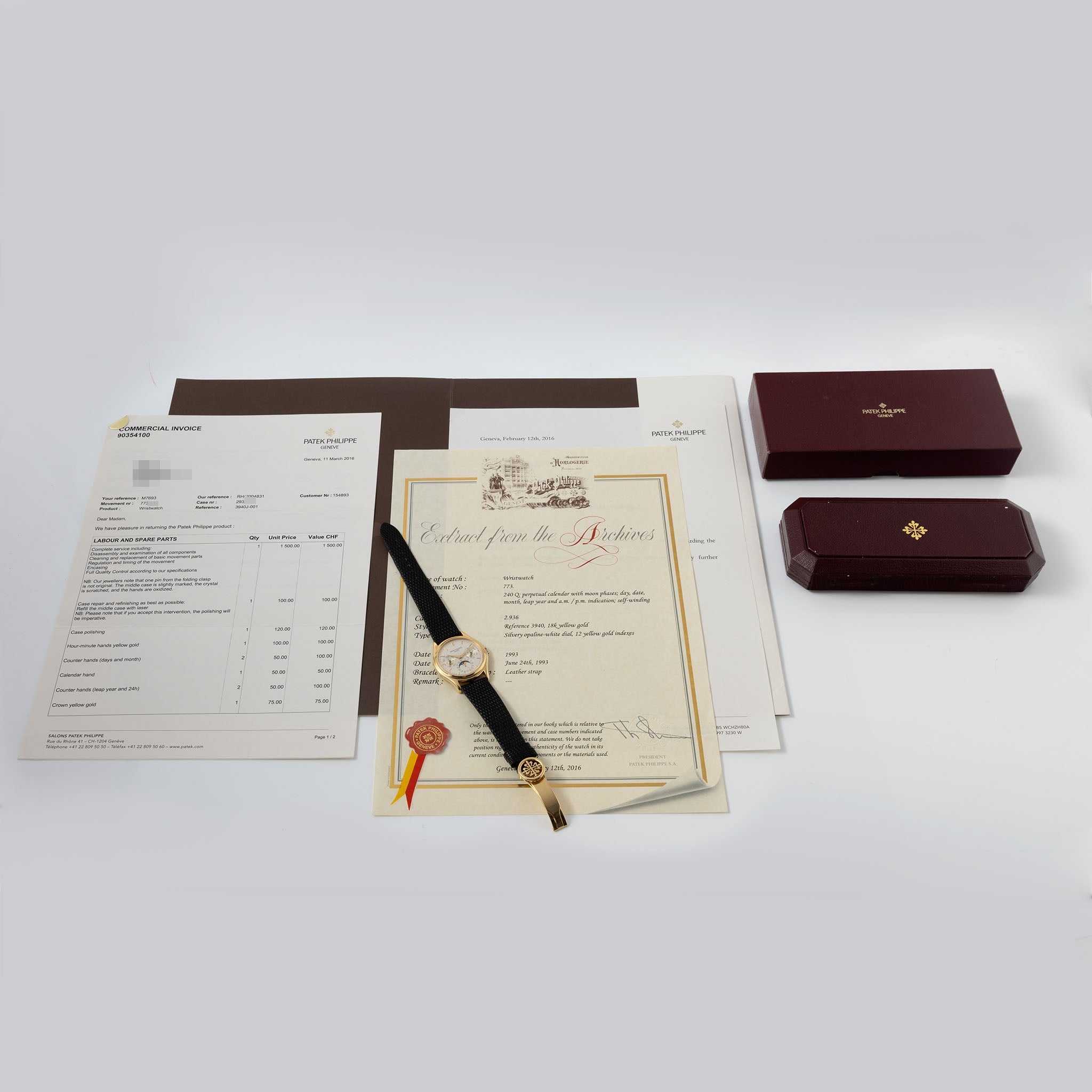 Patek Philippe Perpetual Calendar 3940J 2nd series with Box Extract of the Archives and Service Papers in 18k yellow gold