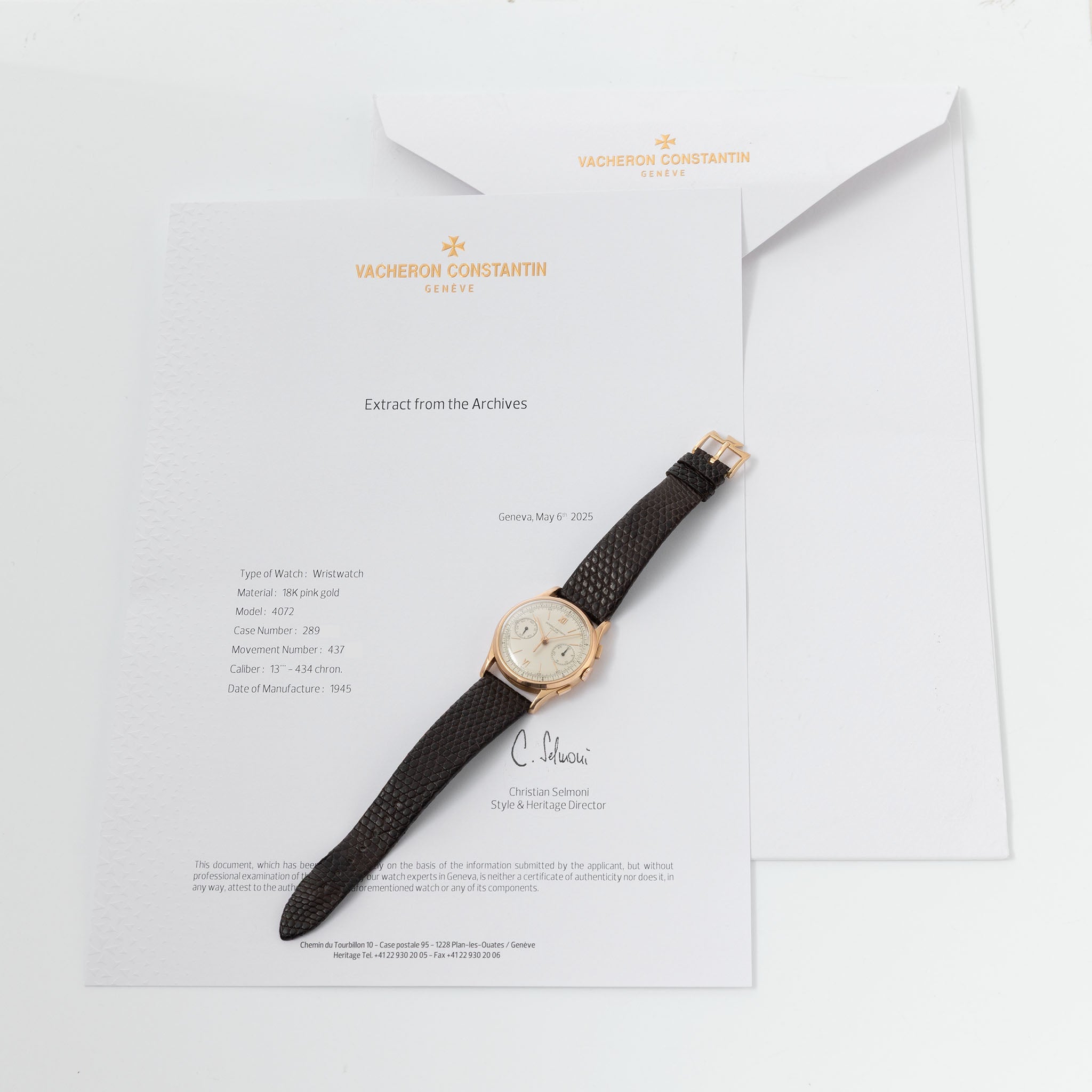 Vacheron Constantin Chronograph ref. 4072 in 18k Rose Gold Cream dial with Extract of the Archives