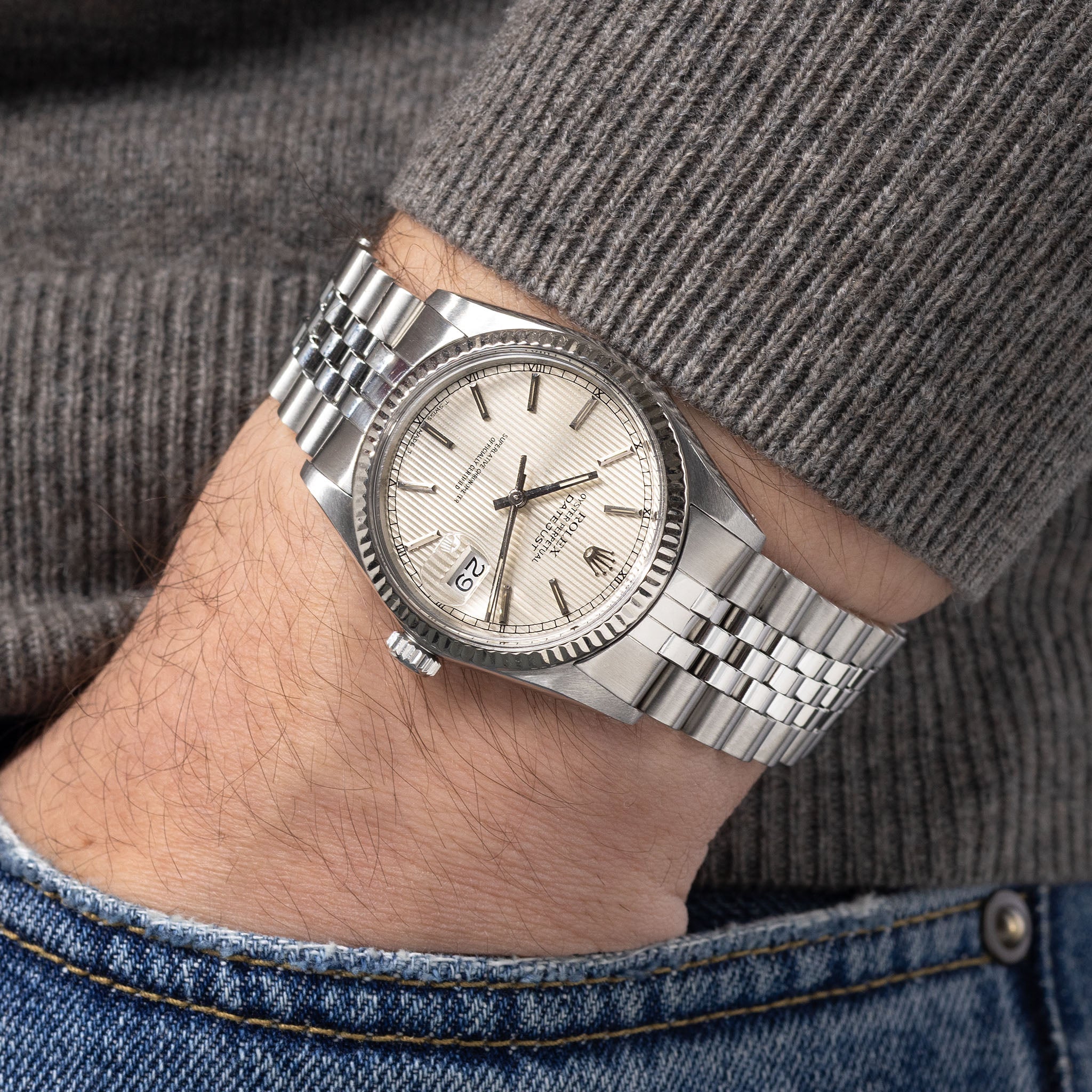 Rolex Datejust 16014 Silver Tapestry Dial