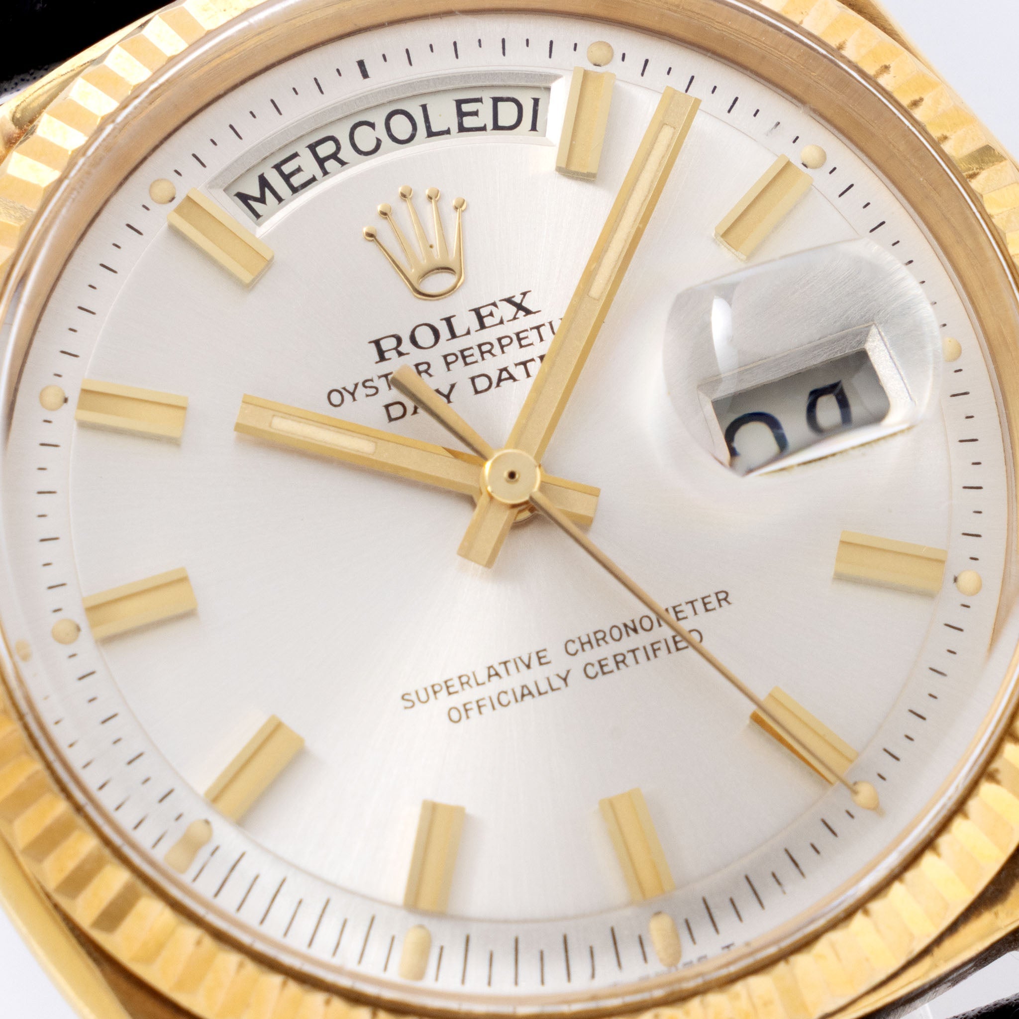 Rolex Day-Date 1803 Silver Wide-Boy Dial 18k Yellow Gold with Punched Guarantee Paper