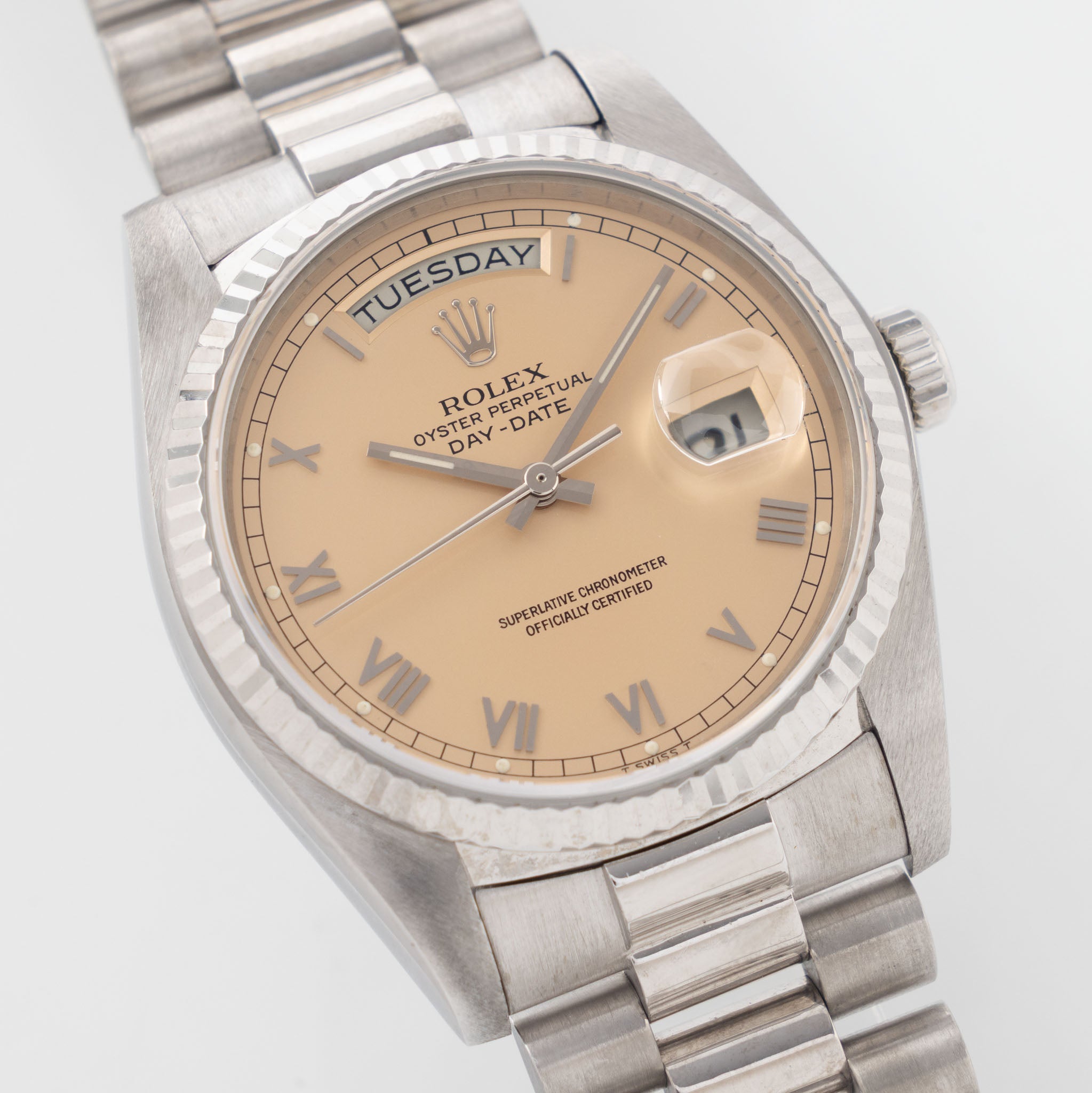 Rolex Day-Date 18039 Salmon Dial in 18k White Gold Box and Paper Set