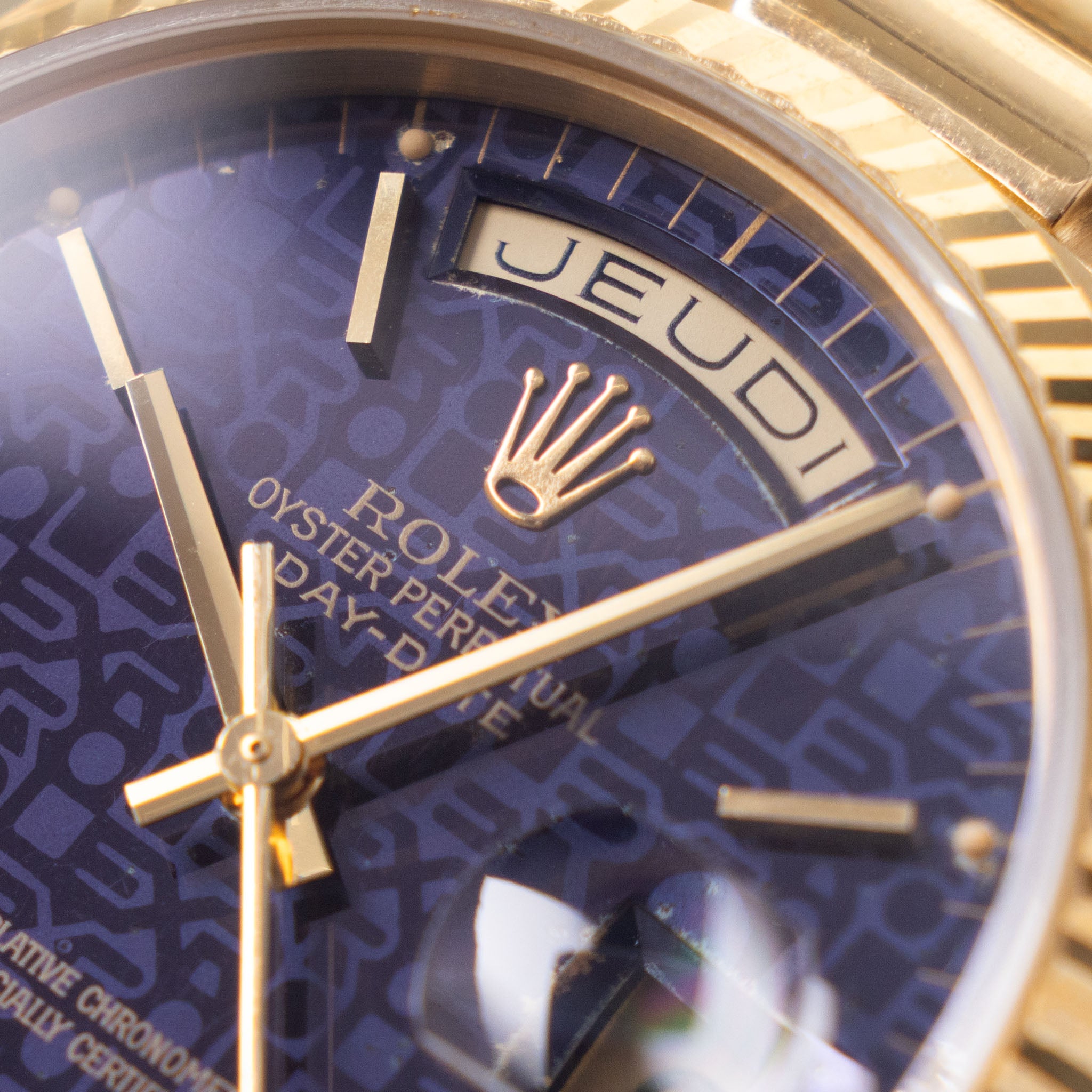 Rolex Day-Date 18038 Purple Jubilee Dial Box and Papers French Hallmarks