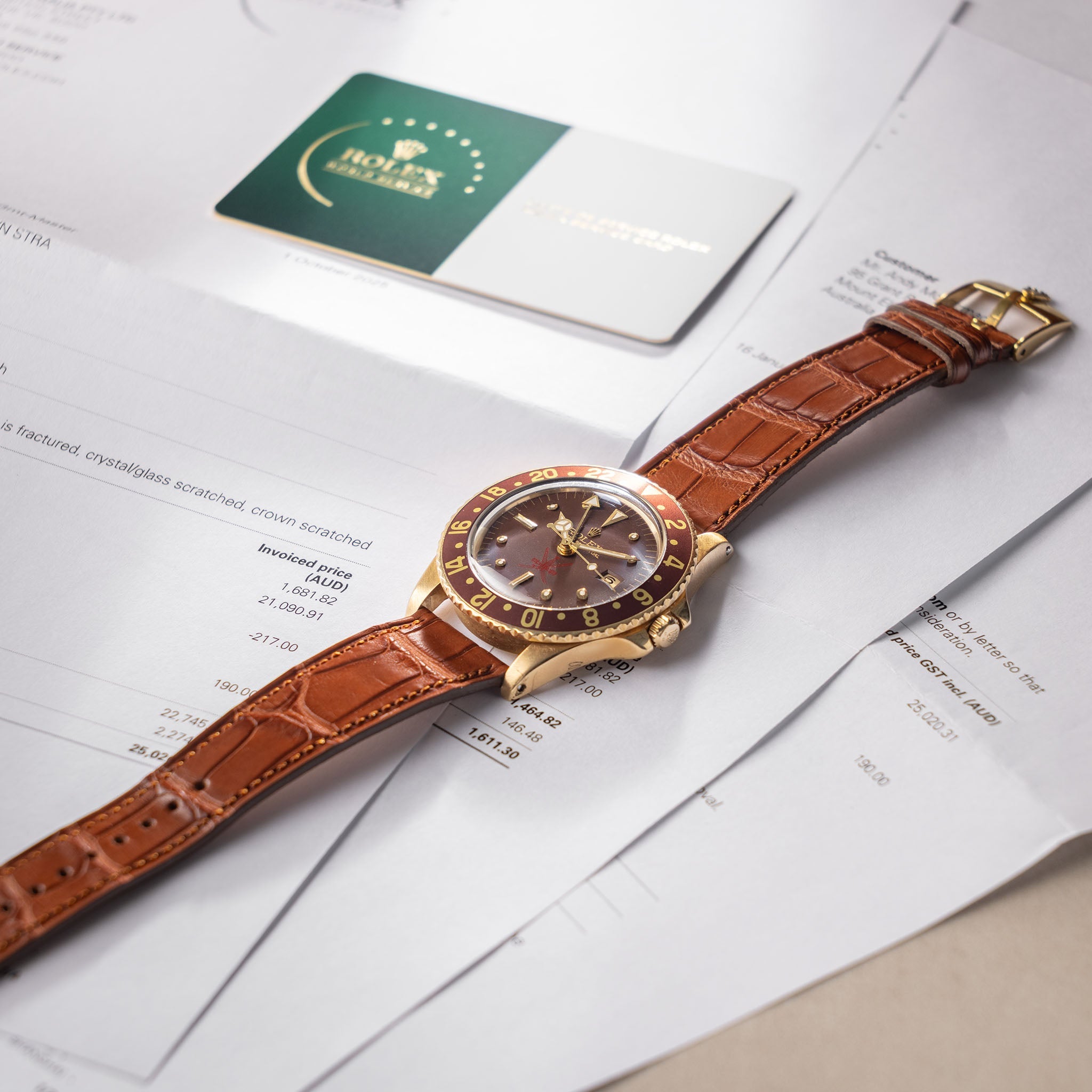 Rolex GMT-Master 1675/8 Unqiue Brown Khanjar Nipple Dial with Rolex Service Papers