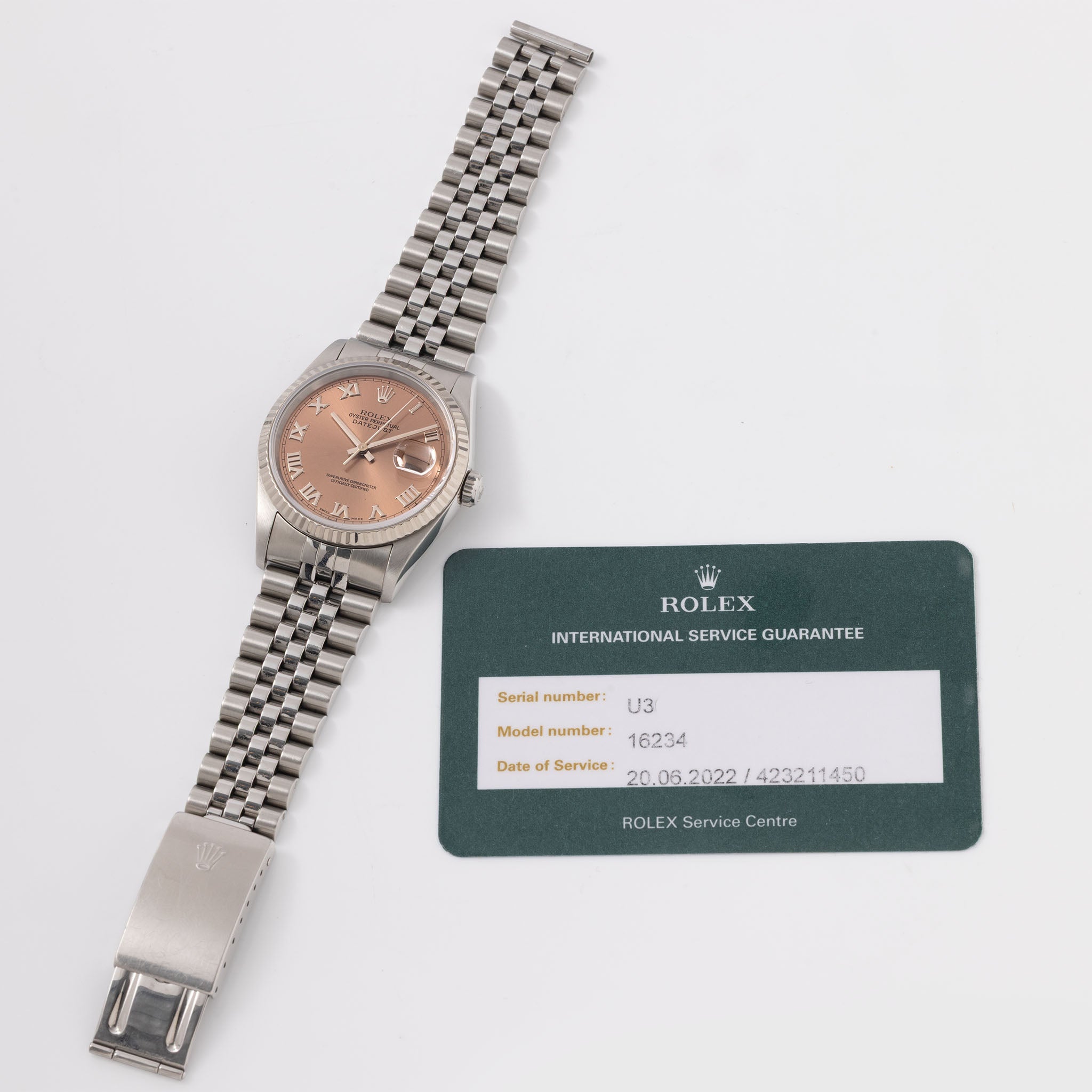 Rolex Datejust Salmon dial ref 16234 with Rolex service card