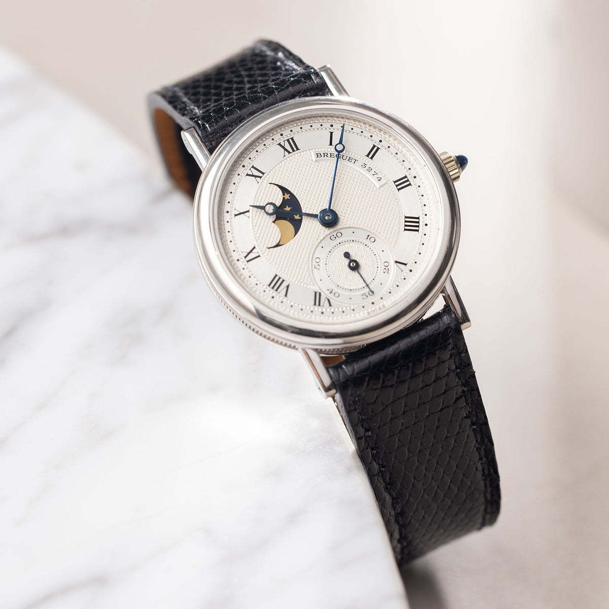 Breguet Classique Moonphase Ref. 3280BB Guilloché Dial in 18k white gold