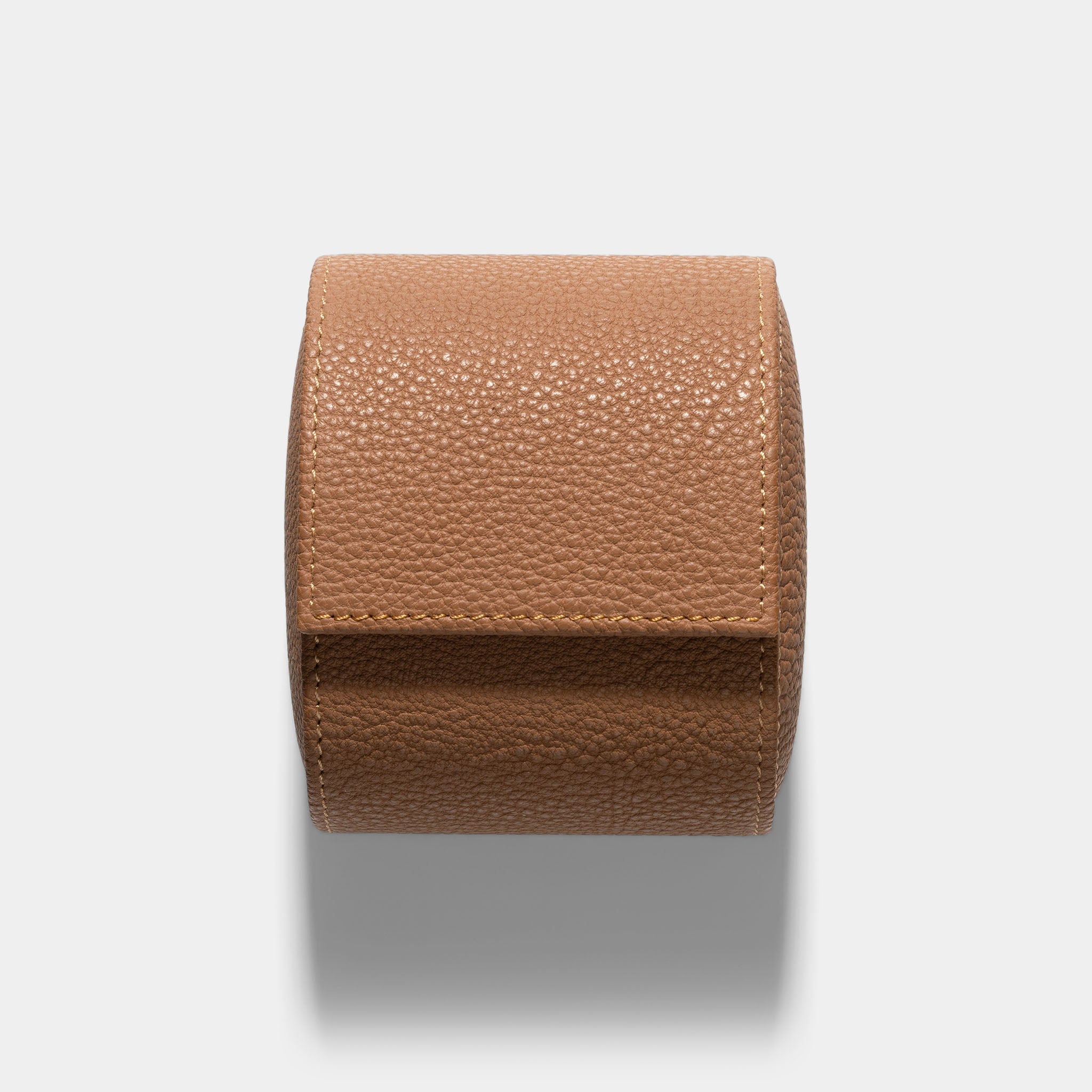 Oval Single Camel Brown Leather Watch Box