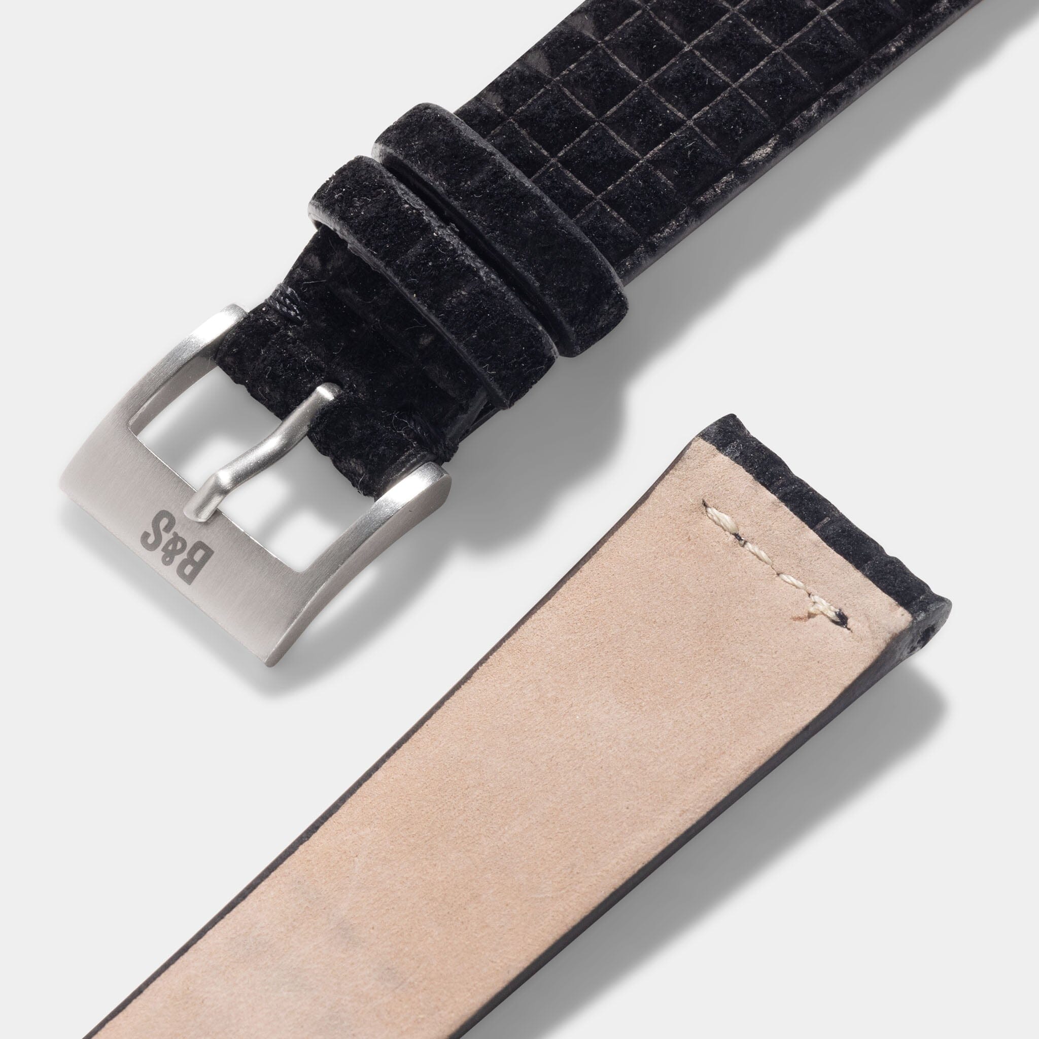 Waffle Black Suede Leather Watch Strap