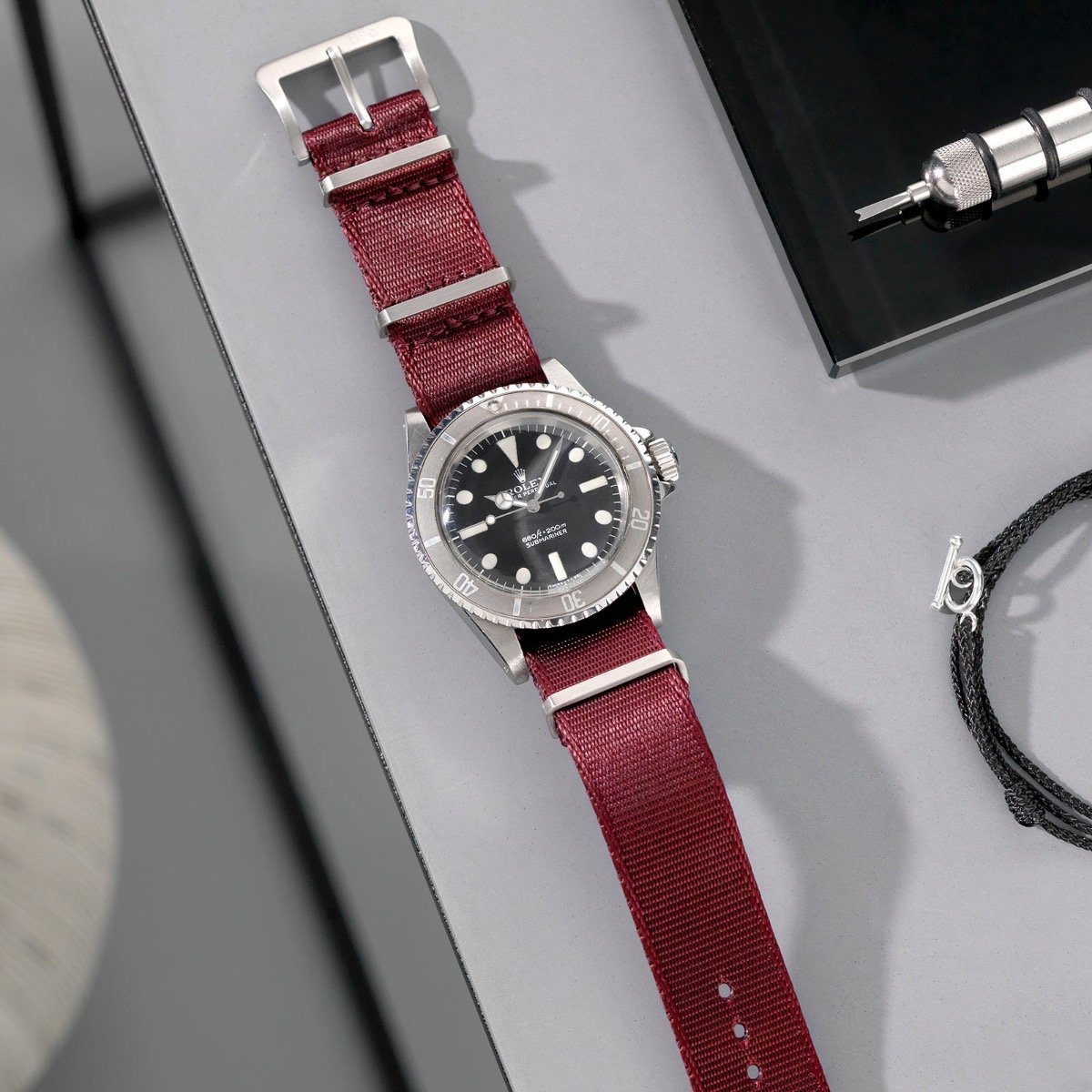 Deluxe Nylon Single Pass Watch Strap Burgundy Red