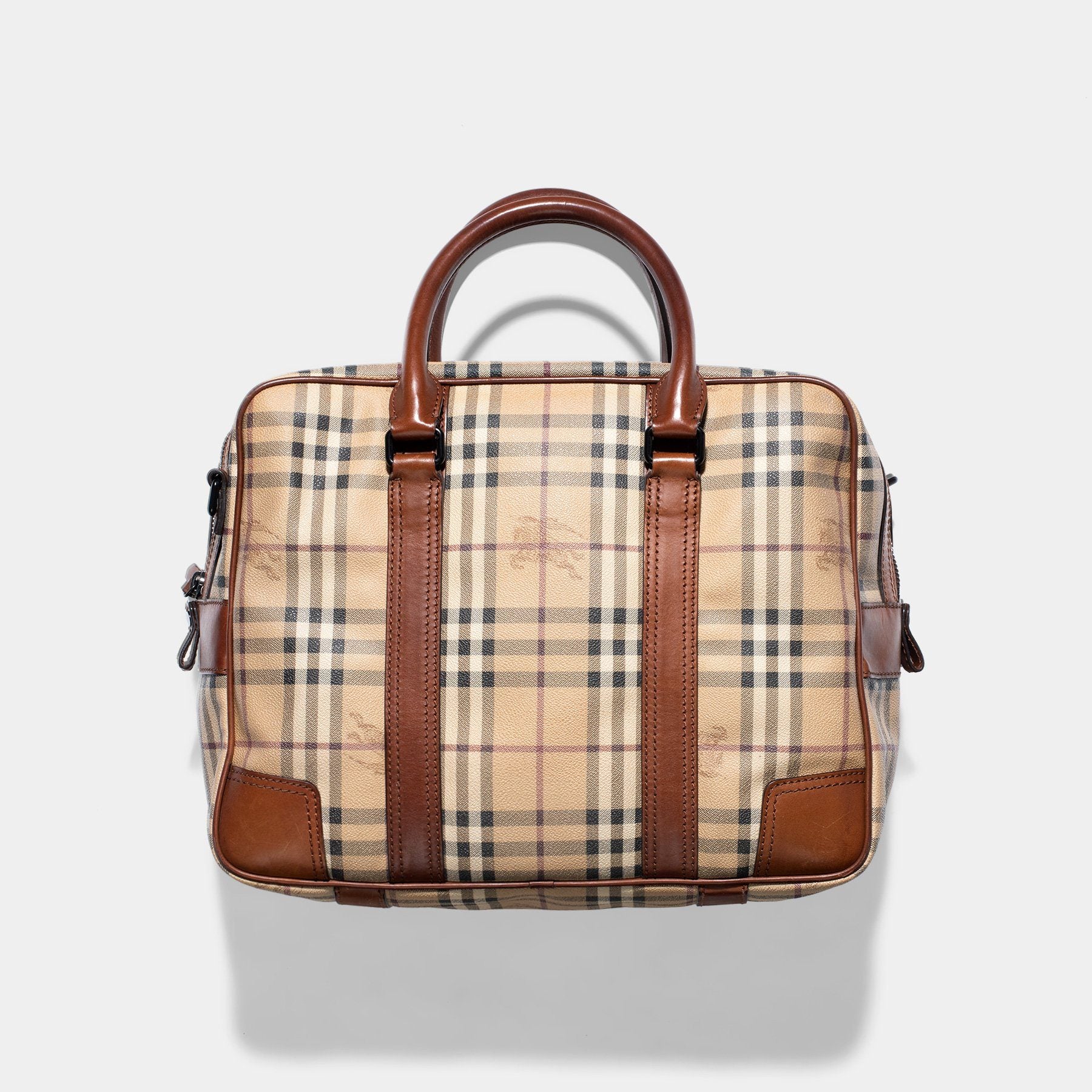 Burberry Coated Canvas Top Handle Briefcase Check Bag Shoulder 