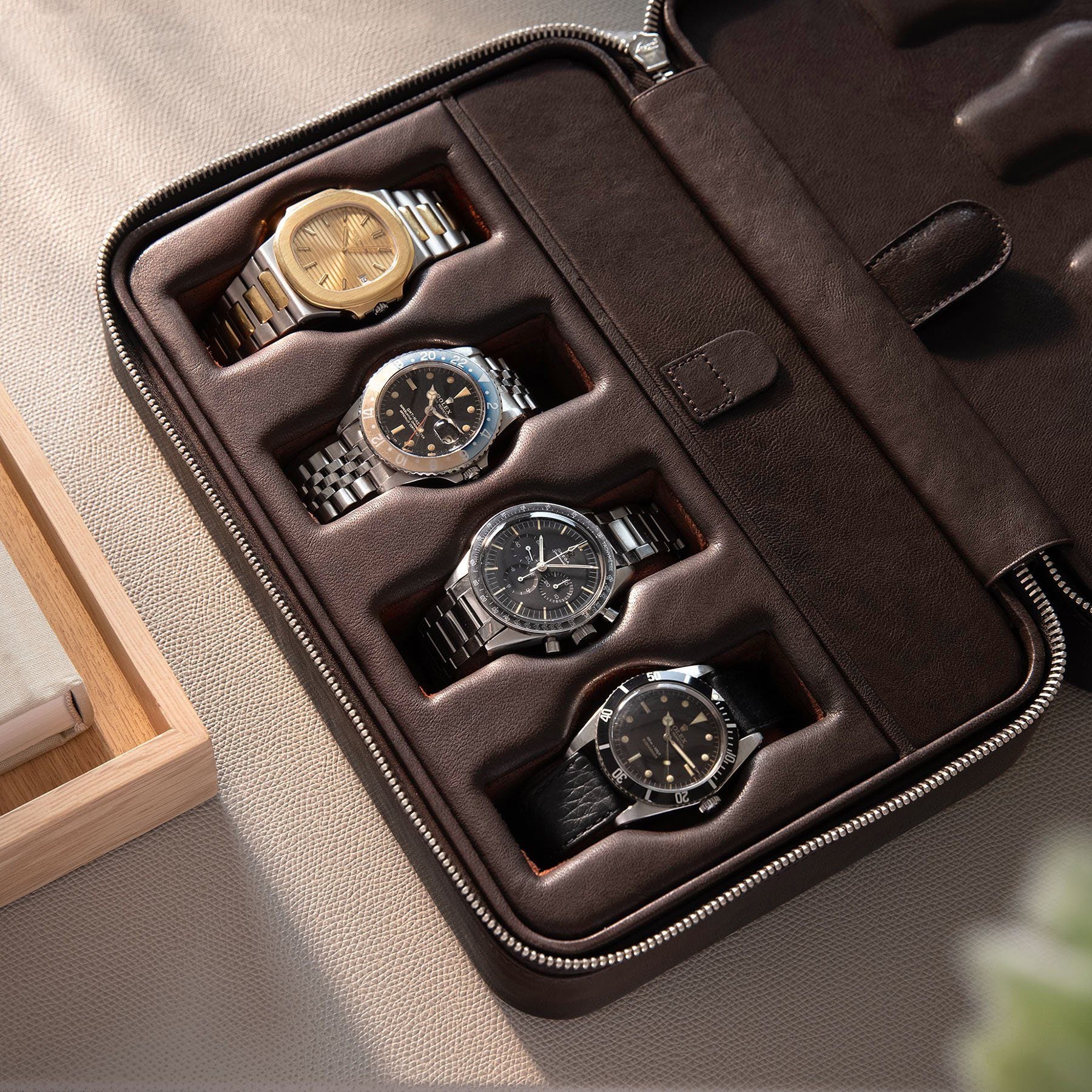 Dark Brown Cognac Luxury Leather Watch Box