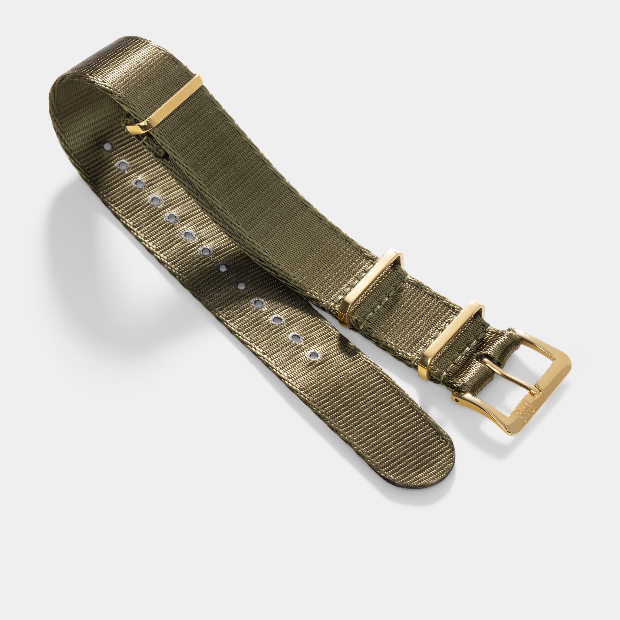 Deluxe Nylon Nato Watch Strap Olive Drab Green - Gold