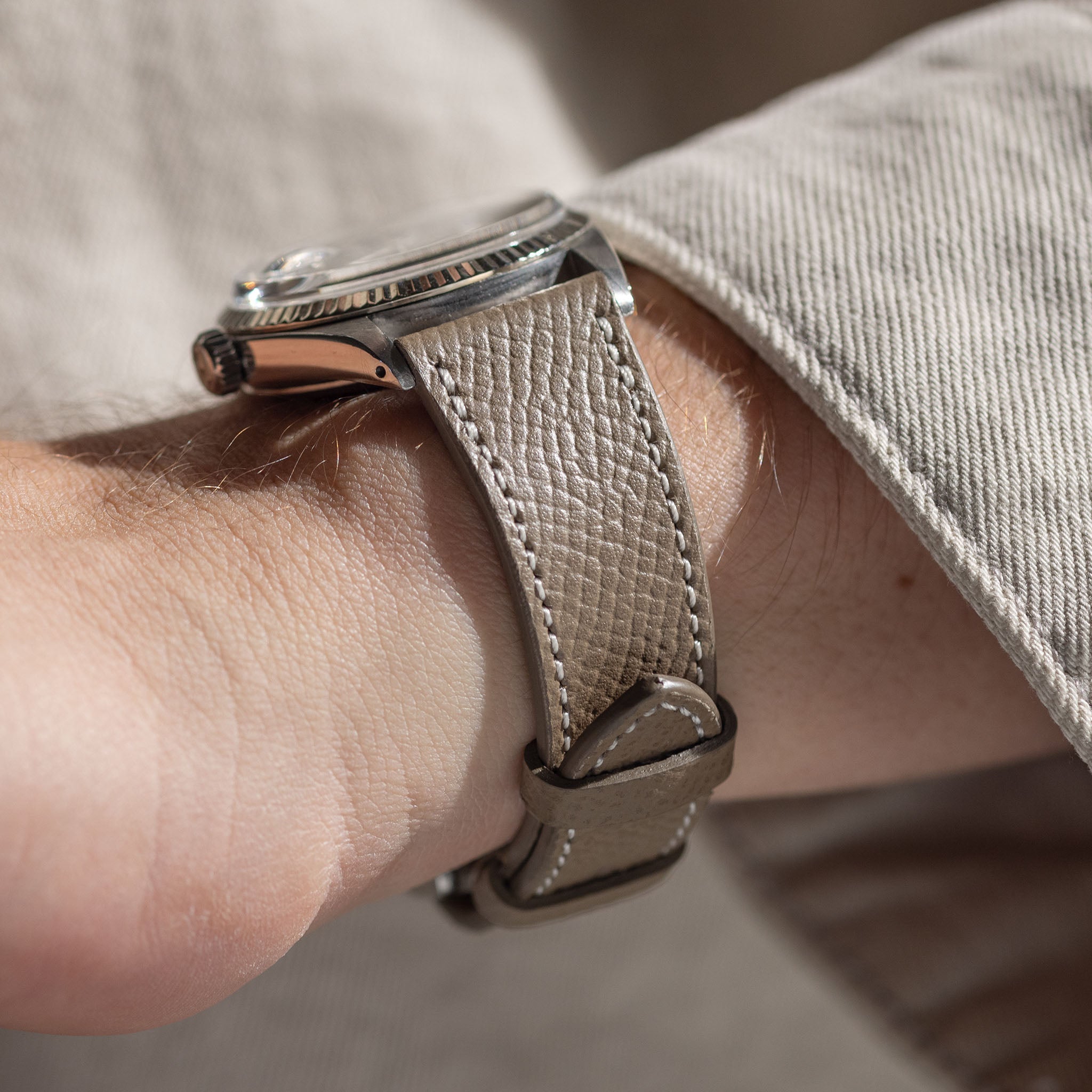 Epsom Taupe Grey Leather Watch Strap