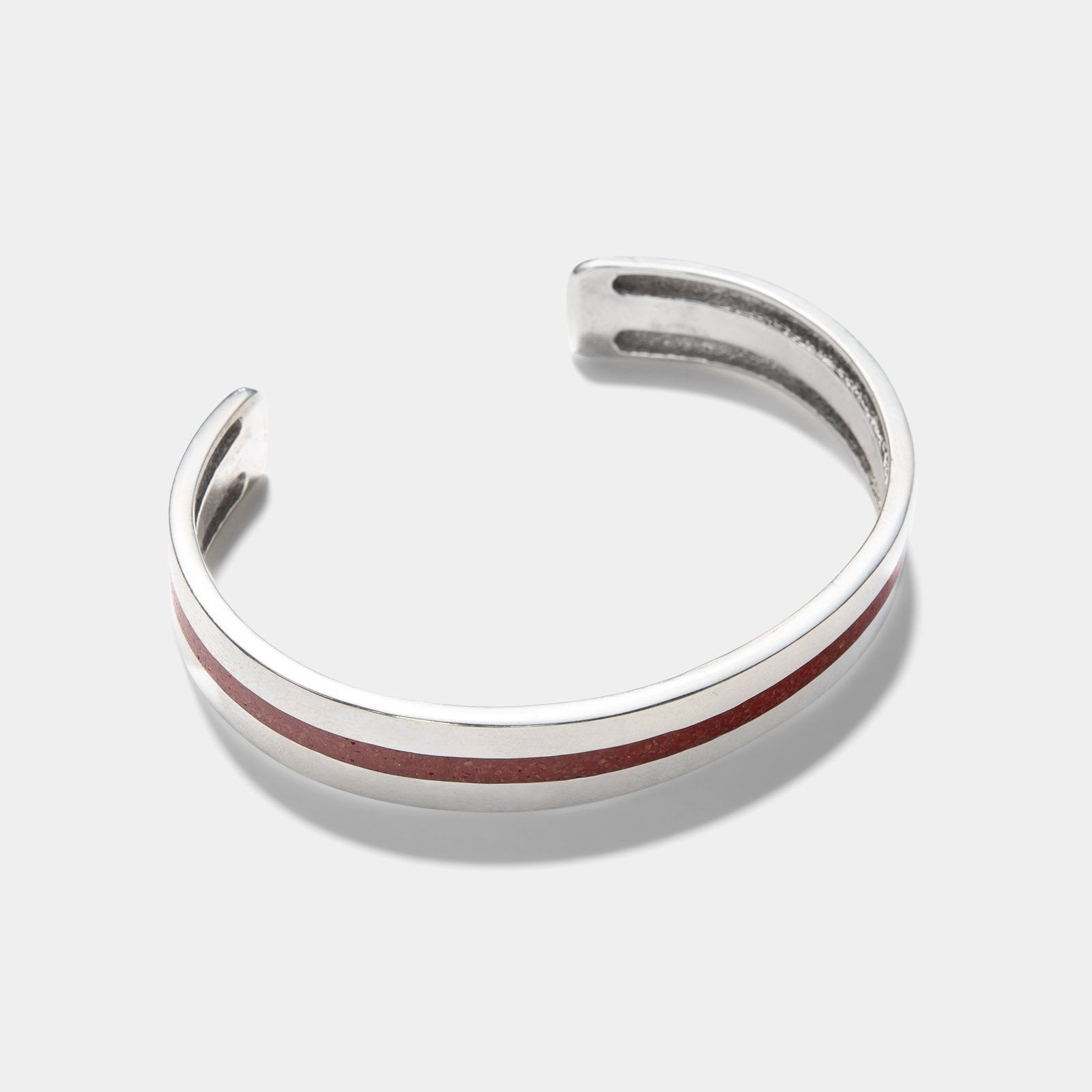 Navajo Red Coral Chip Inlay Silver Cuff