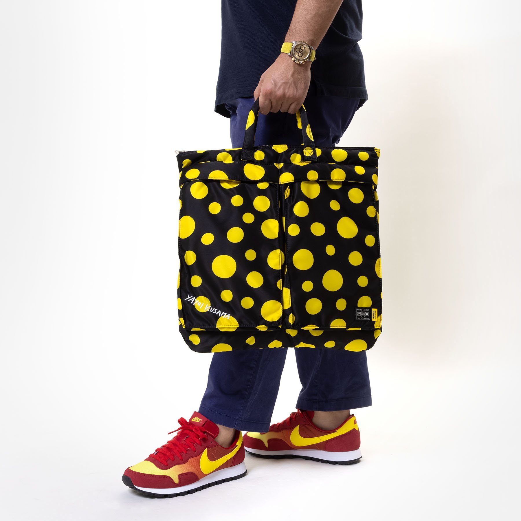 PORTER YOSHIDA X YAYOI KUSAMA HELMET BAG YELLOW DOTS