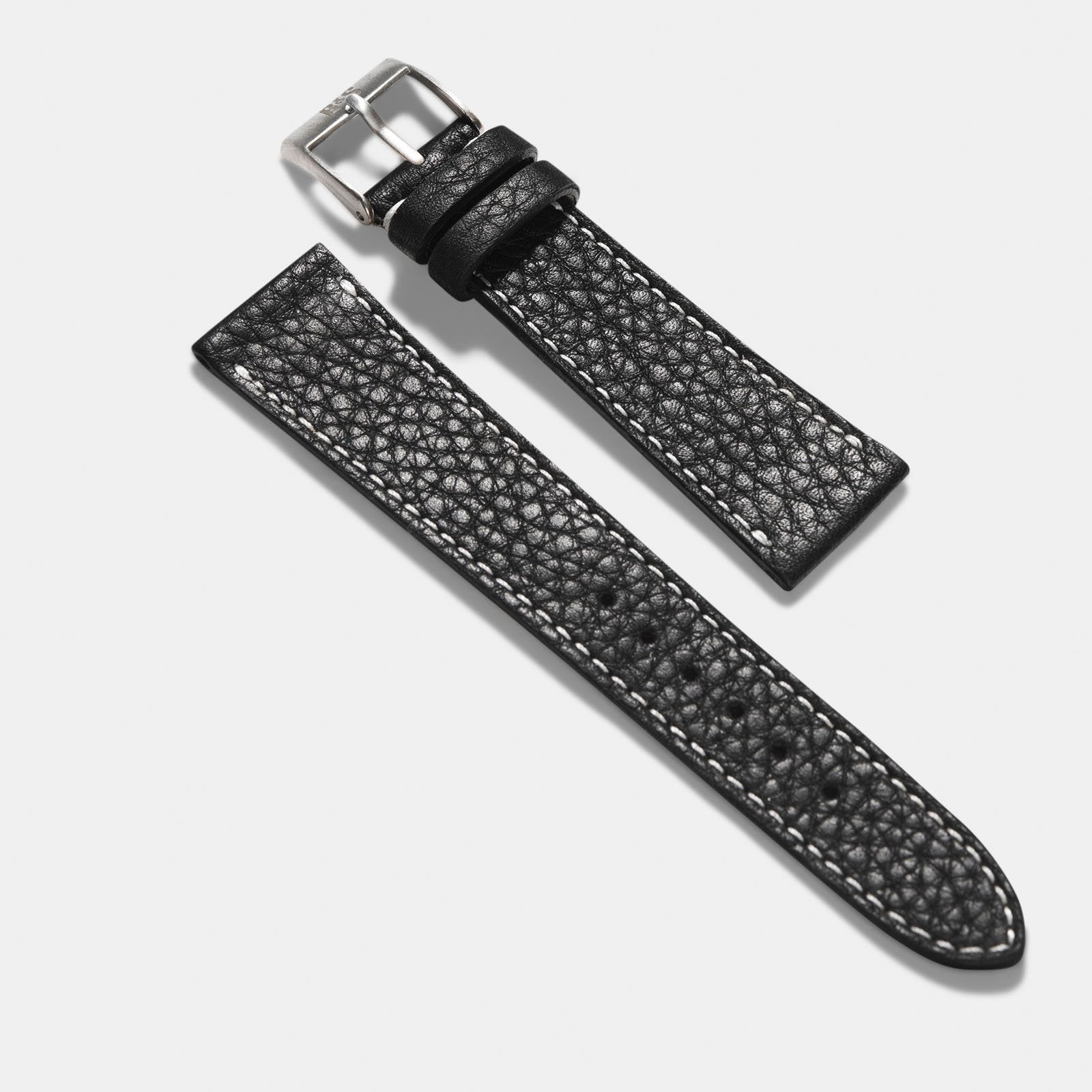 Rich black creme stitch leather watch strap
