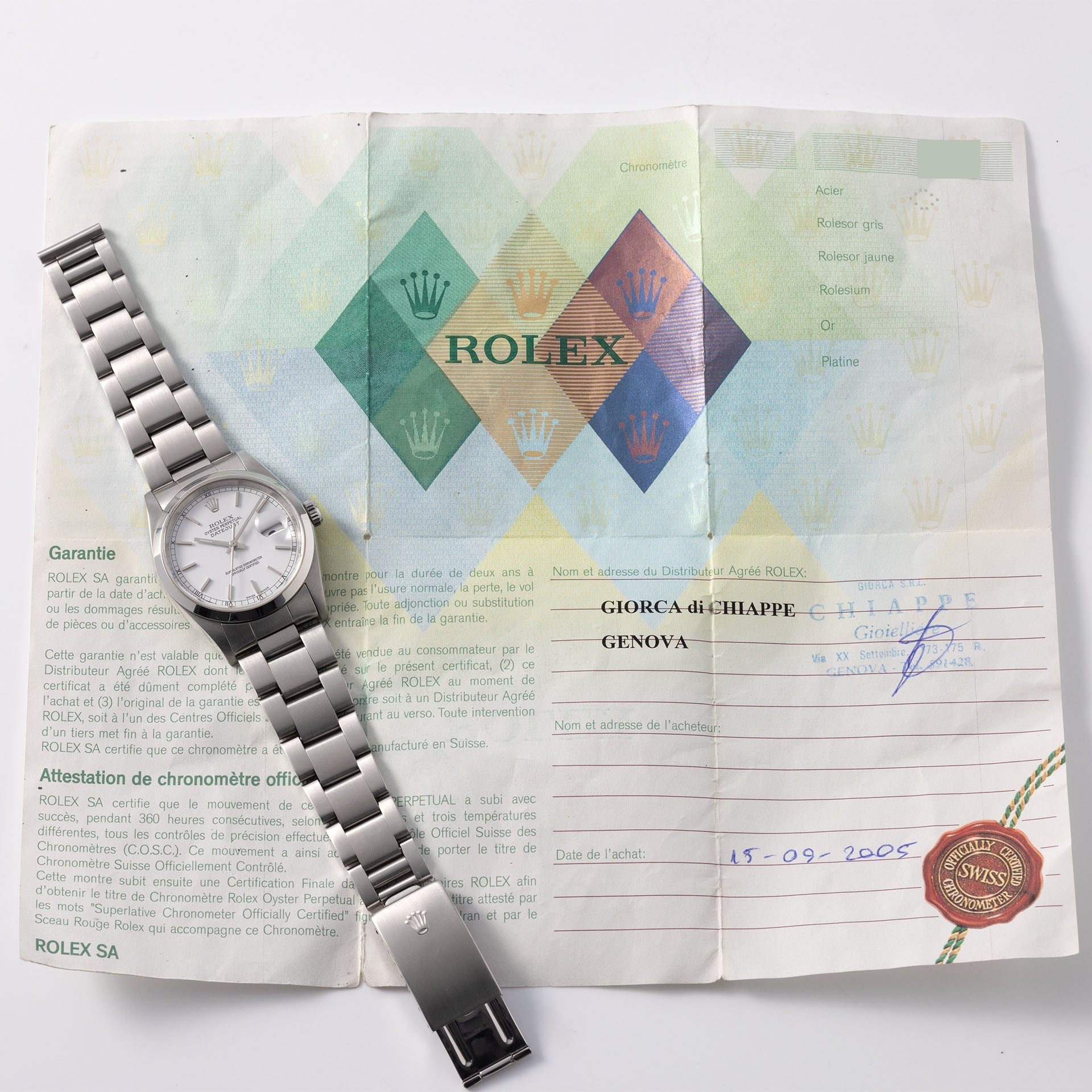 Rolex Datejust 16200 White Dial with Rolex Guarantee Paper