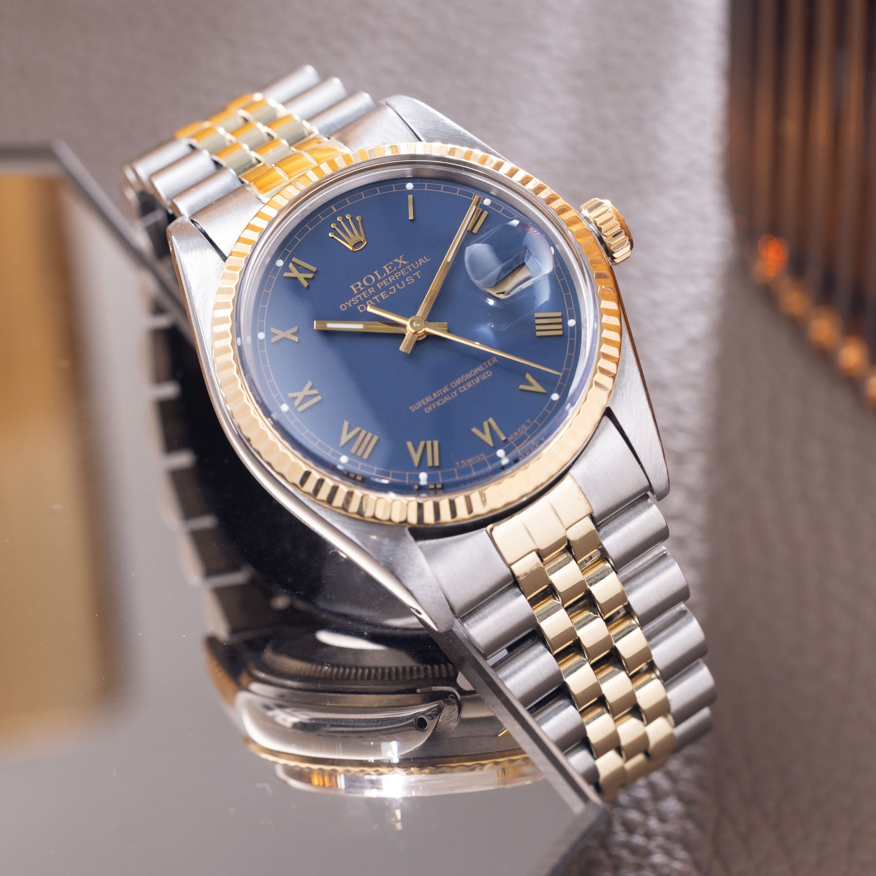 Rolex oyster perpetual shop blue and gold