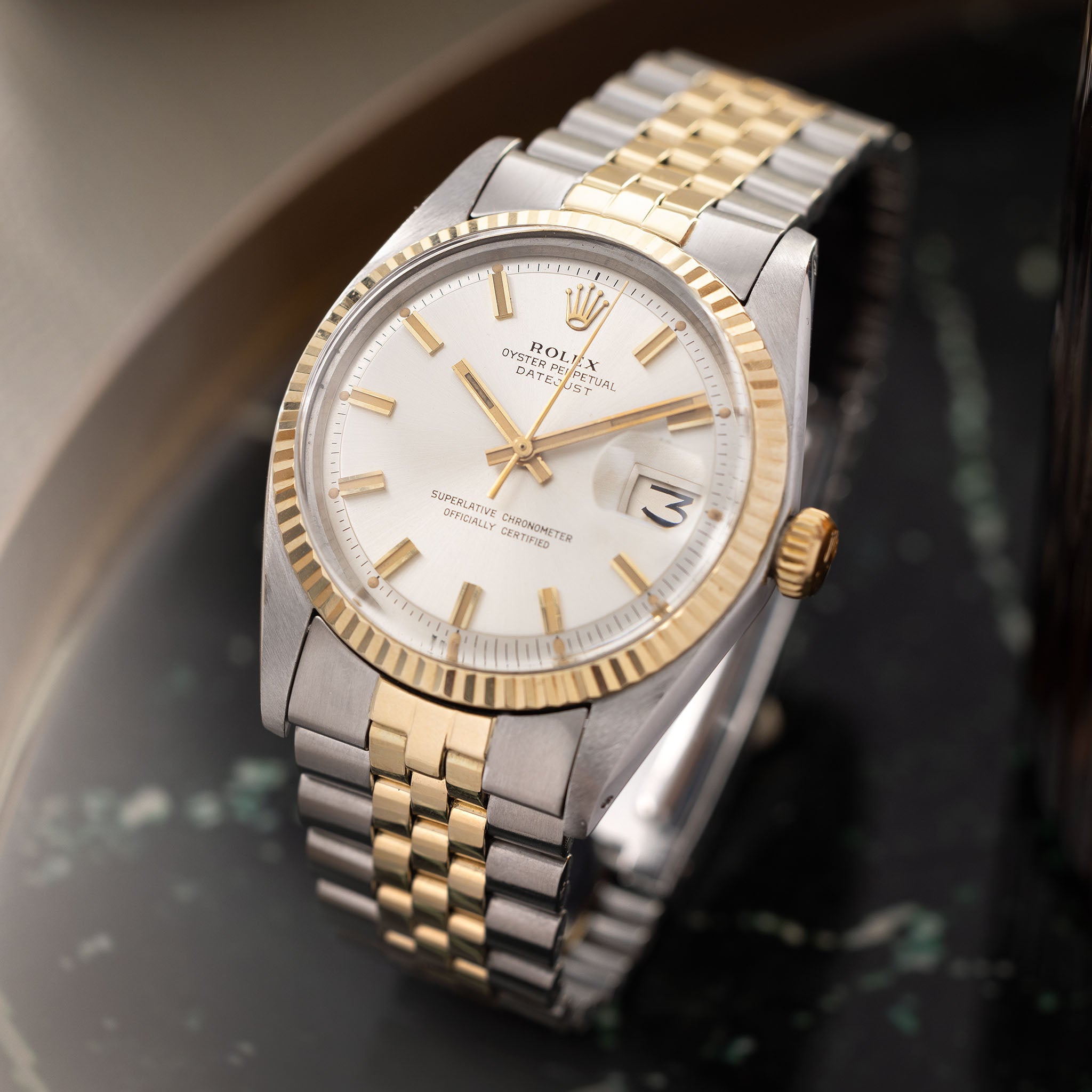 Rolex Datejust 1601 3 Steel and Yellow Gold Silver Wide Boy Dial