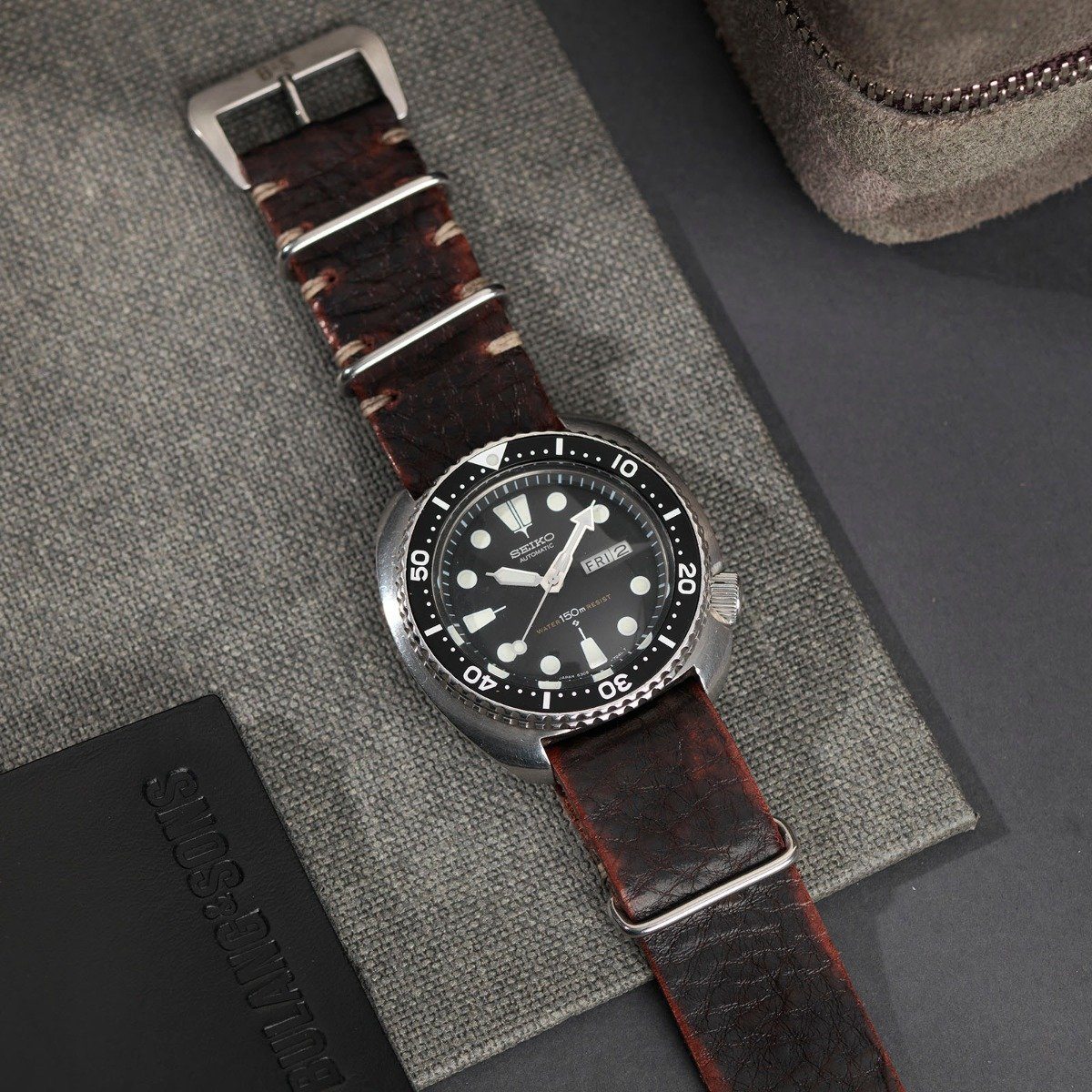 Seiko Diablo Black Nato Leather Watch Strap