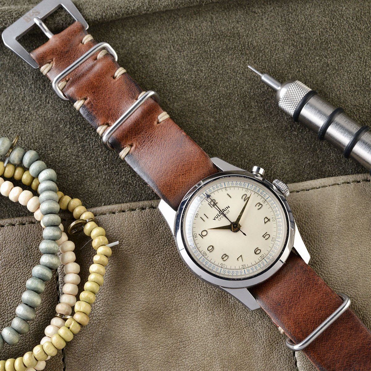 Vulcain Siena Brown Nato Leather Watch Strap