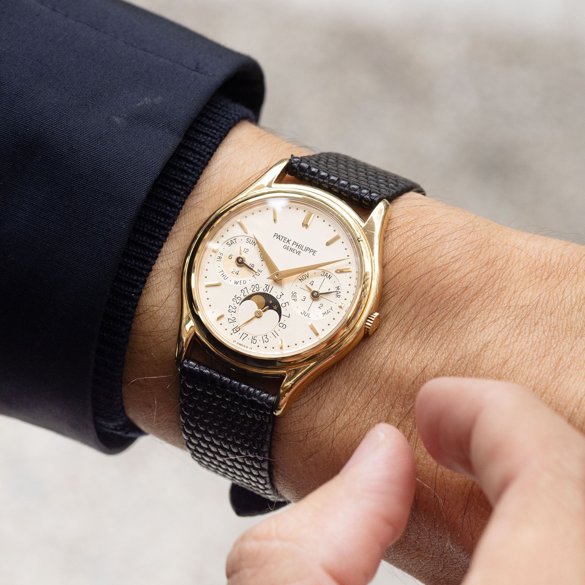 Strap for Patek Philippe 3940 Perpetual - Black Double Sided Lizard Wa