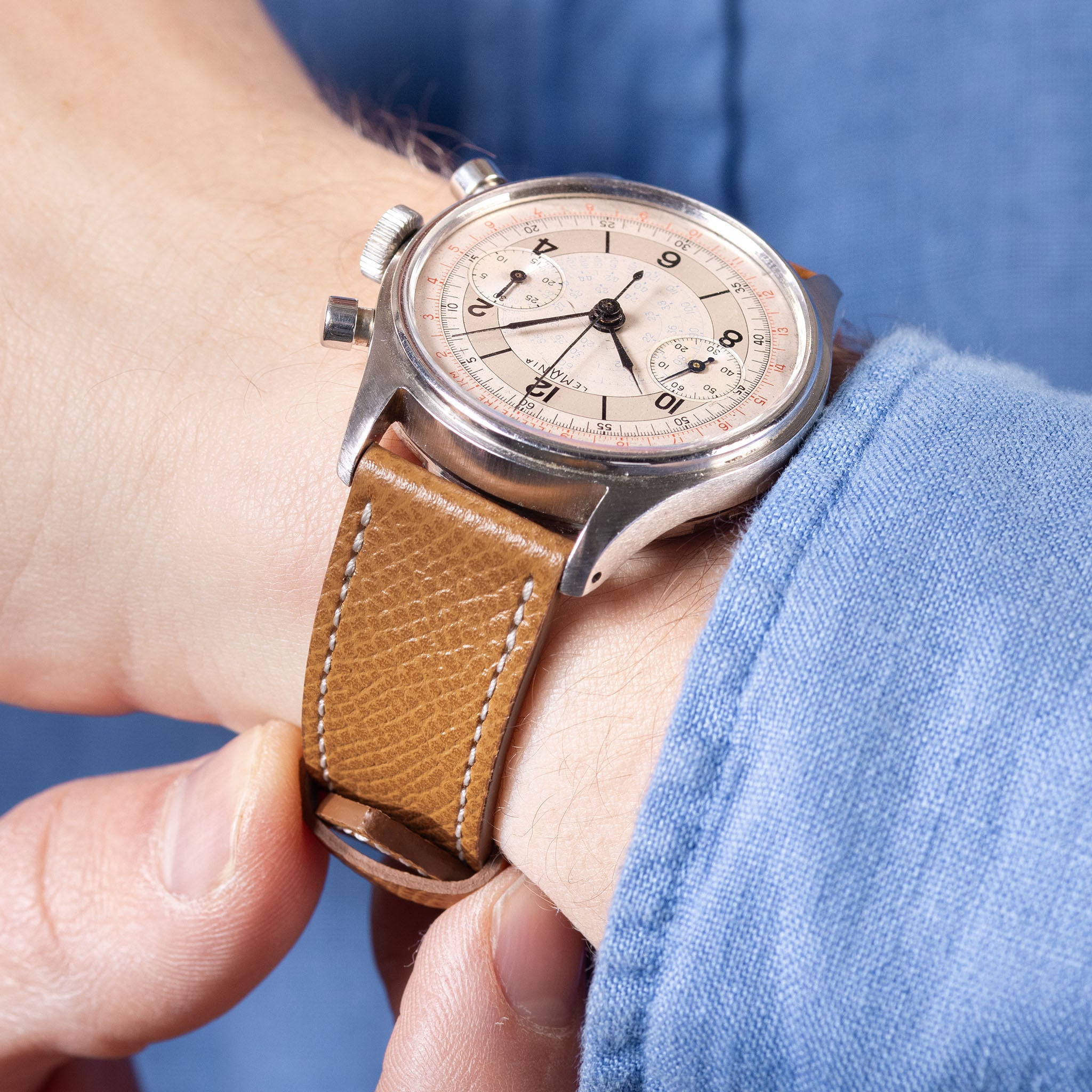 Epsom_Brown_Leather_Watch_Strap_For_Vintage_Lemania_Chronograph