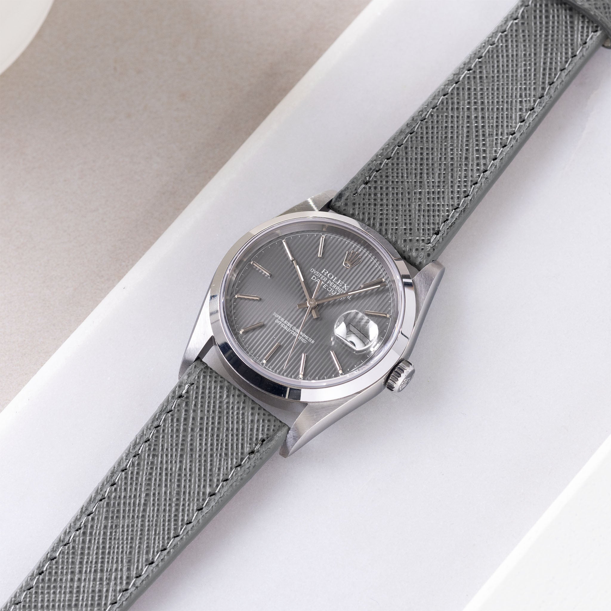 Grey_Saffiano_luxury_Leather_Watch_Strap_Rolex_Datejust_Tapestry
